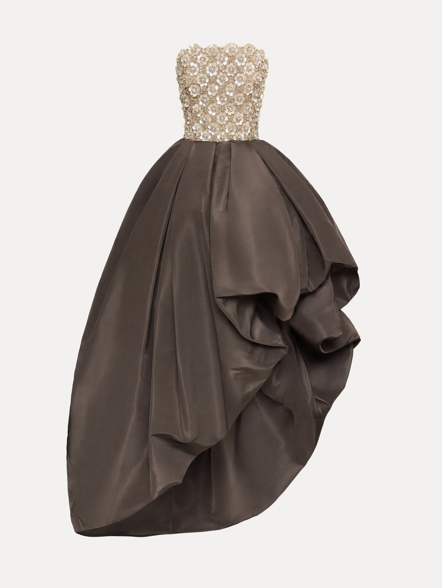 Mother of Pearl Embroidered High-Low Gown Stone / Oscar de la Renta