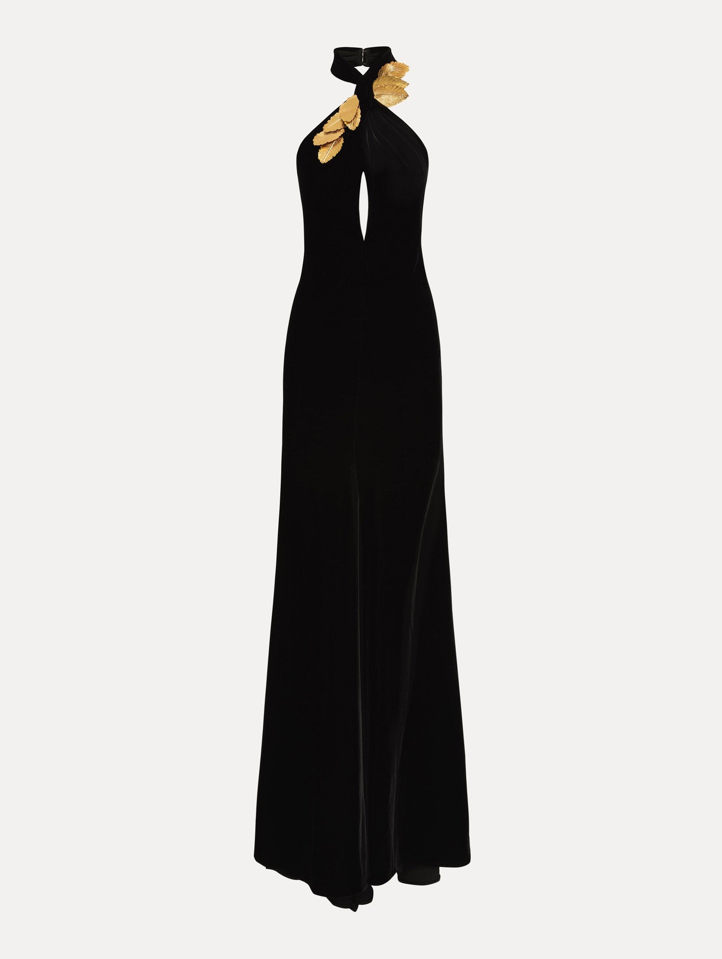 Gold Leaf Embroidered Velvet Gown Black / Oscar de la Renta