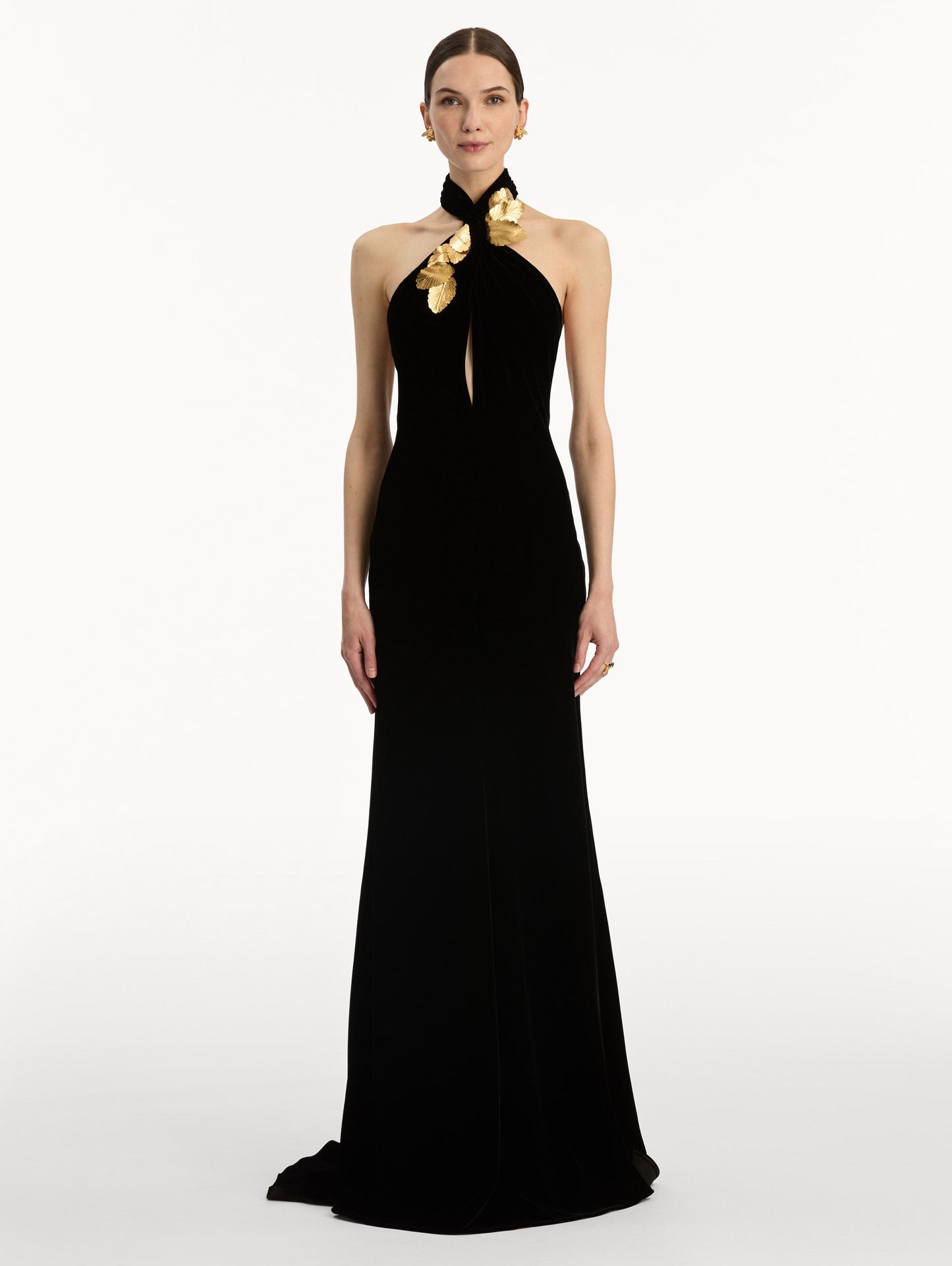 Gold Leaf Embroidered Velvet Gown Black / Oscar de la Renta