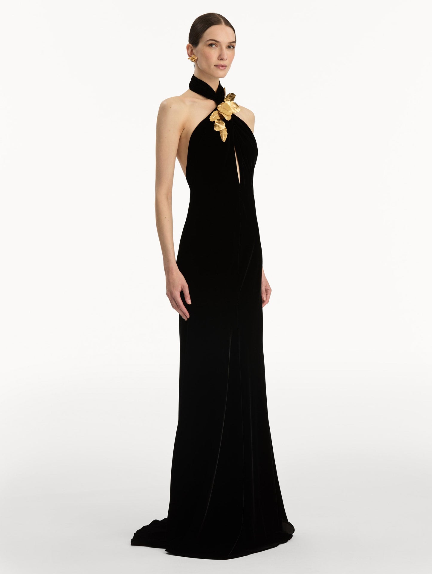 Gold Leaf Embroidered Velvet Gown Black / Oscar de la Renta