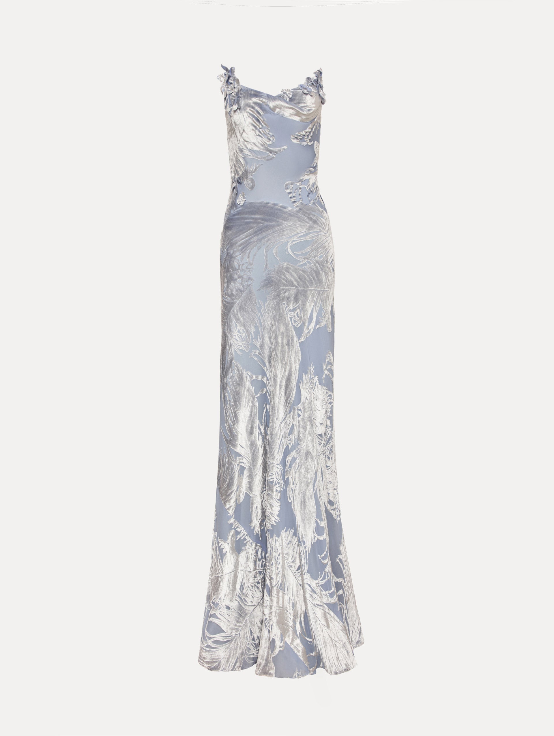 Feather Velvet Devoré Gown Silver/slate / Oscar de la Renta