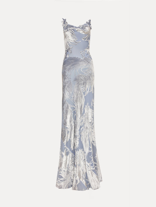 Feather Velvet Devoré Gown Silver/slate / Oscar de la Renta