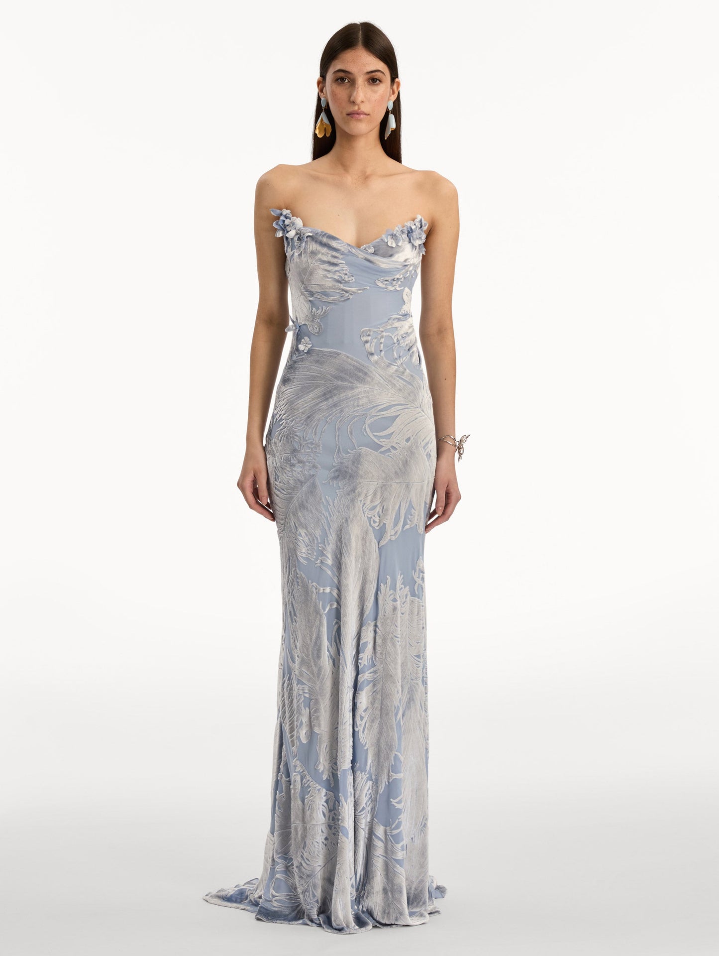 Feather Velvet Devoré Gown Silver/slate / Oscar de la Renta