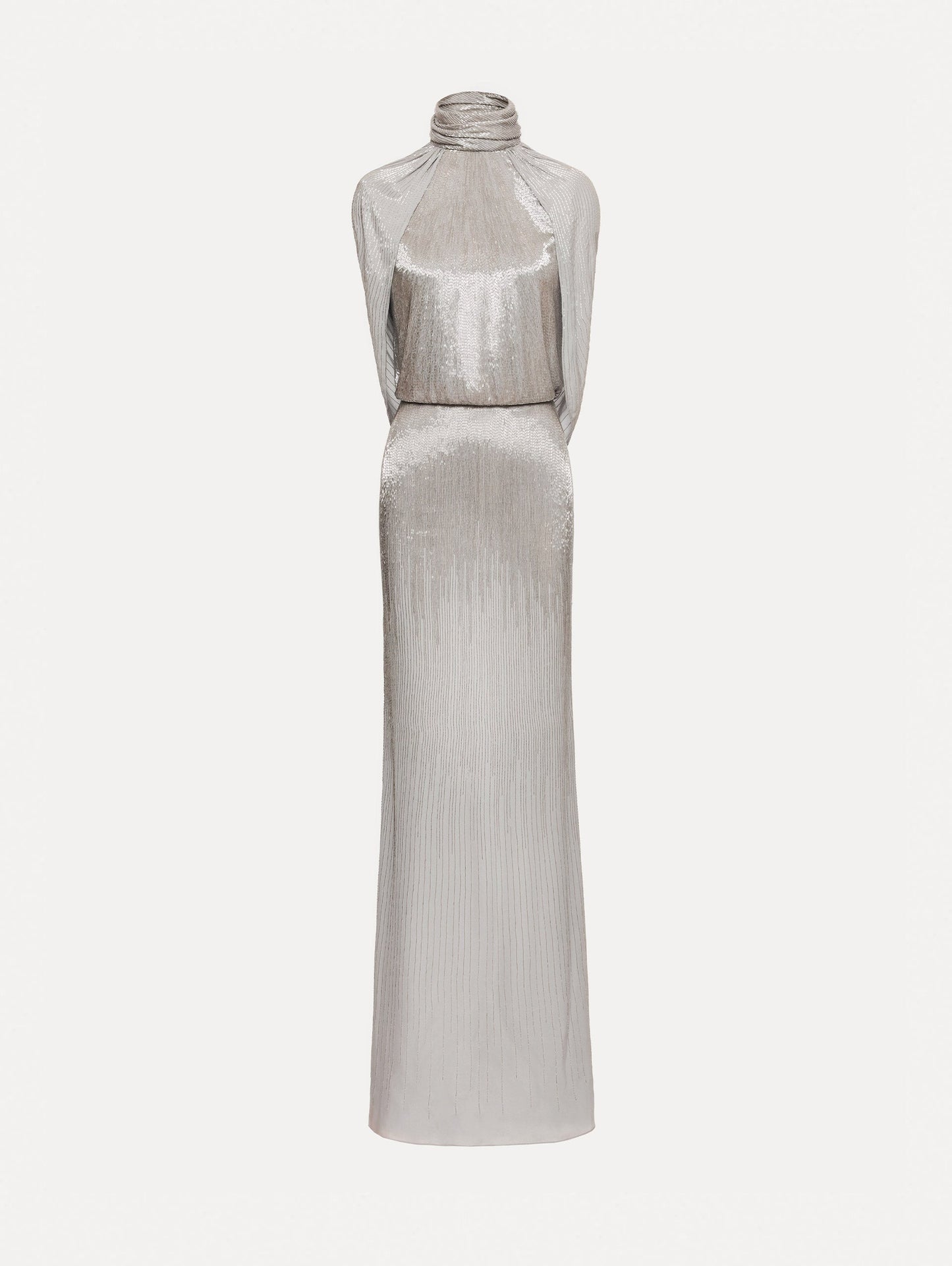 Bugle Bead Lamé Draped Gown Smoke / Oscar de la Renta