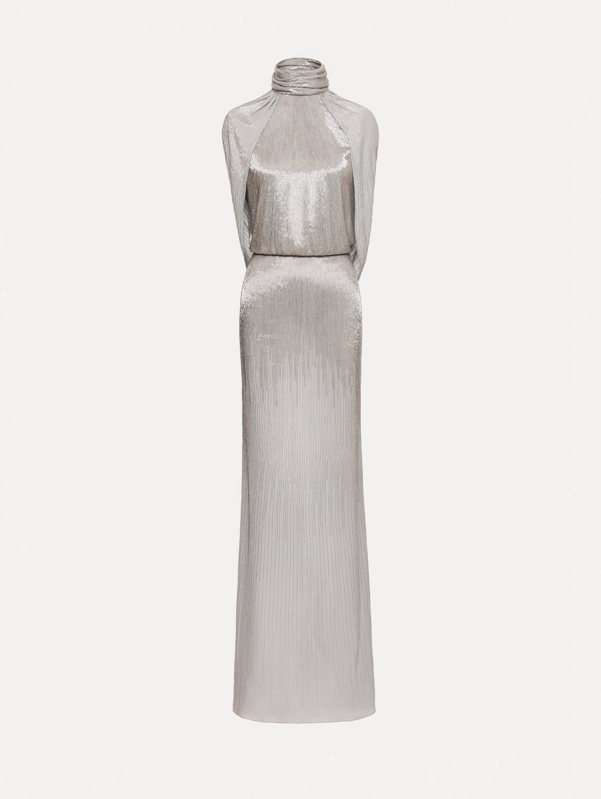 Bugle Bead Lamé Draped Gown Smoke / Oscar de la Renta