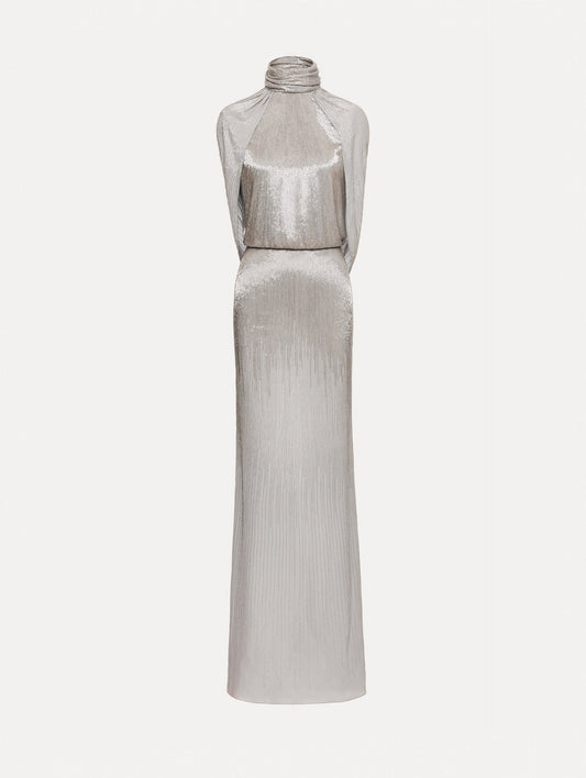 Bugle Bead Lamé Draped Gown Smoke / Oscar de la Renta