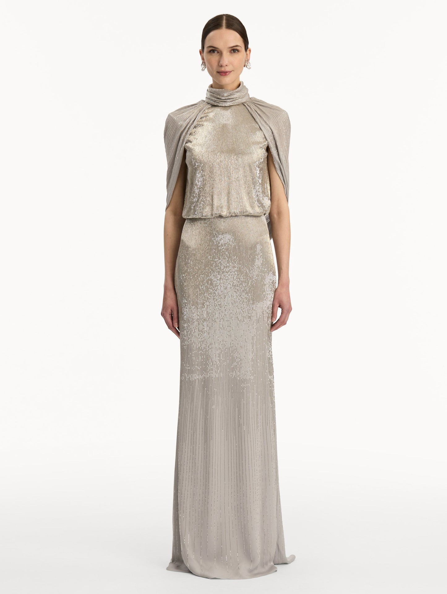 Bugle Bead Lamé Draped Gown Smoke / Oscar de la Renta