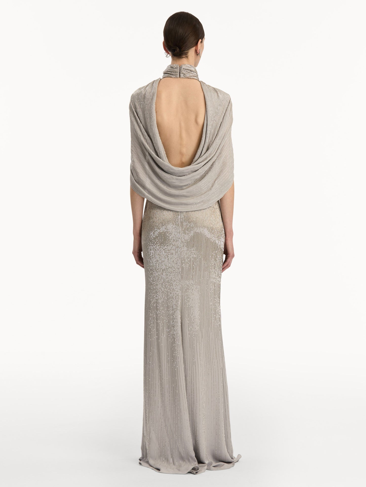 Bugle Bead Lamé Draped Gown Smoke / Oscar de la Renta