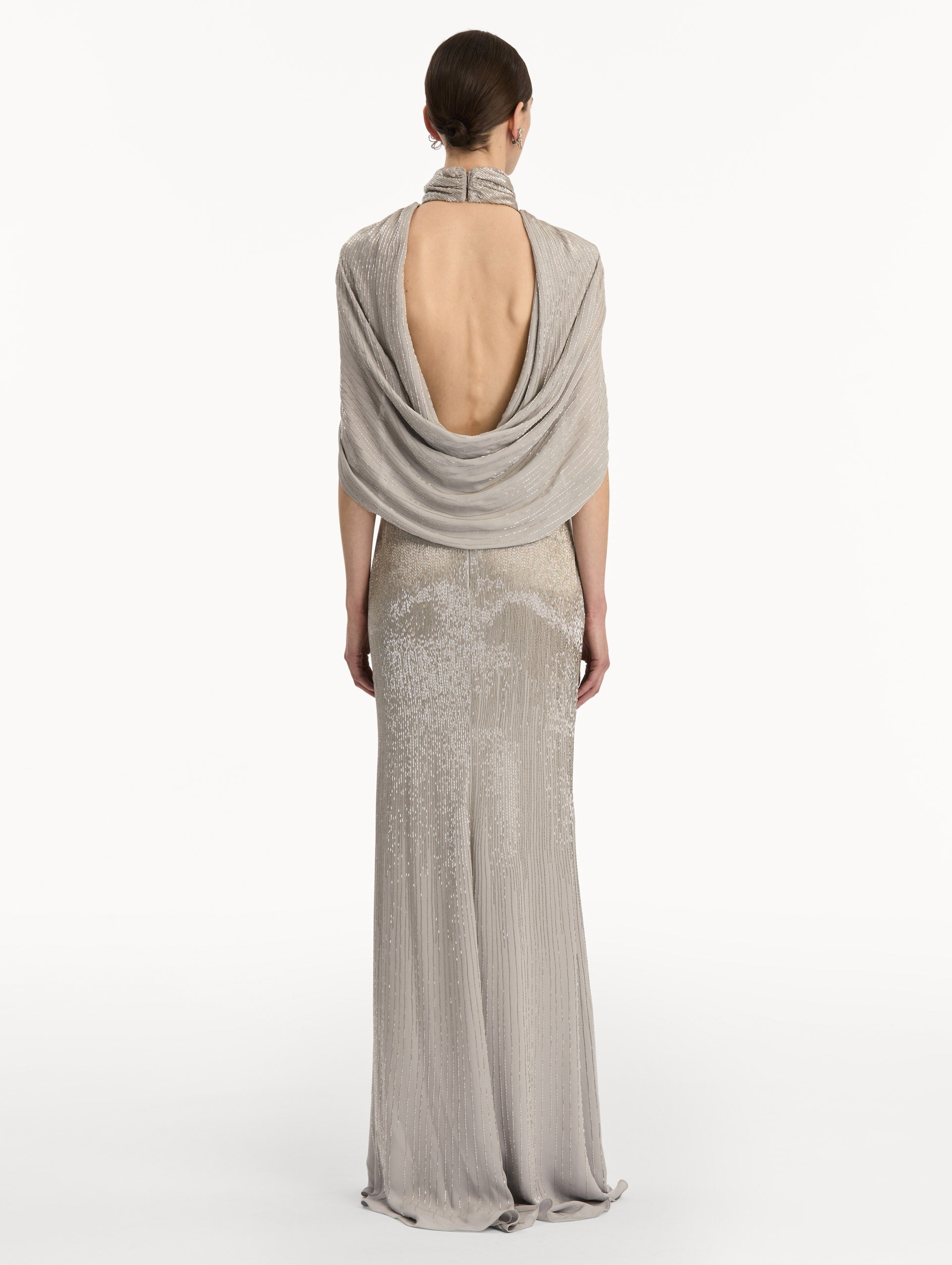 Bugle Bead Lamé Draped Gown Smoke / Oscar de la Renta