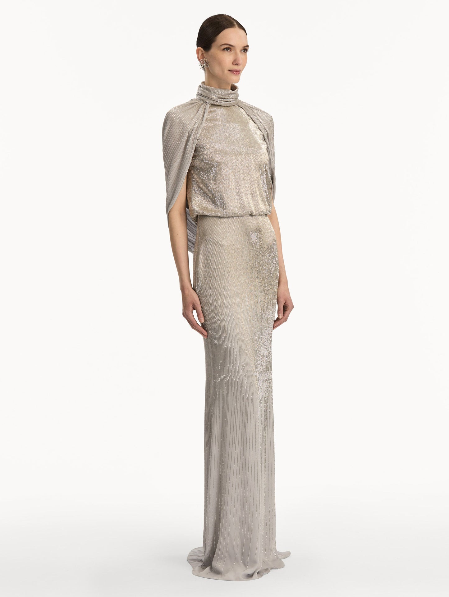 Bugle Bead Lamé Draped Gown Smoke / Oscar de la Renta