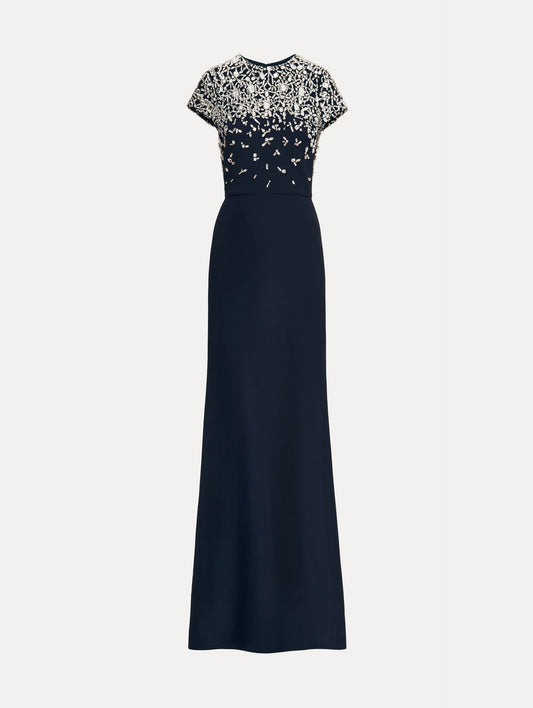 Mosaic Crystal Embroidered Cady Gown Navy / Oscar de la Renta