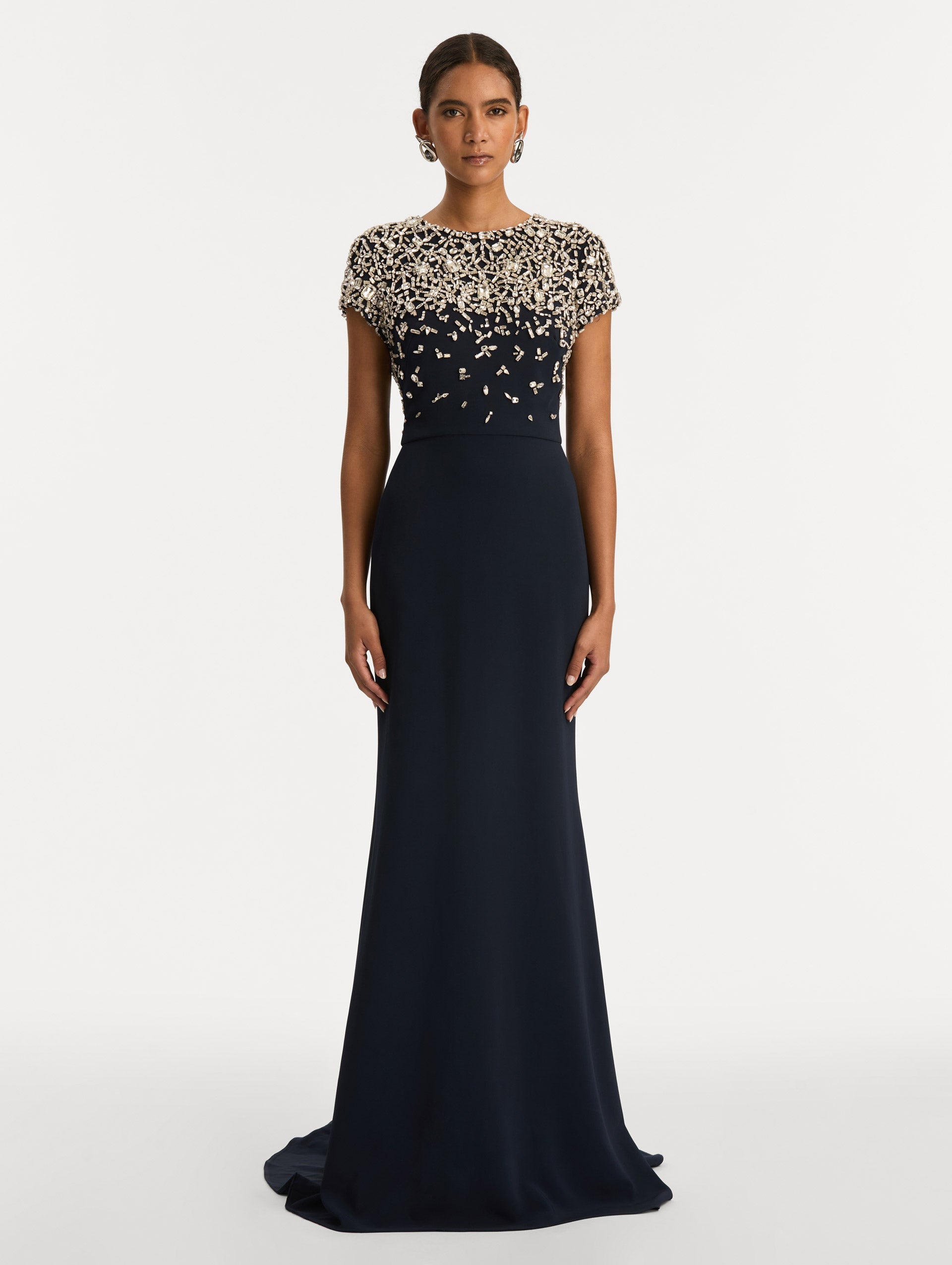 Mosaic Crystal Embroidered Cady Gown Navy / Oscar de la Renta