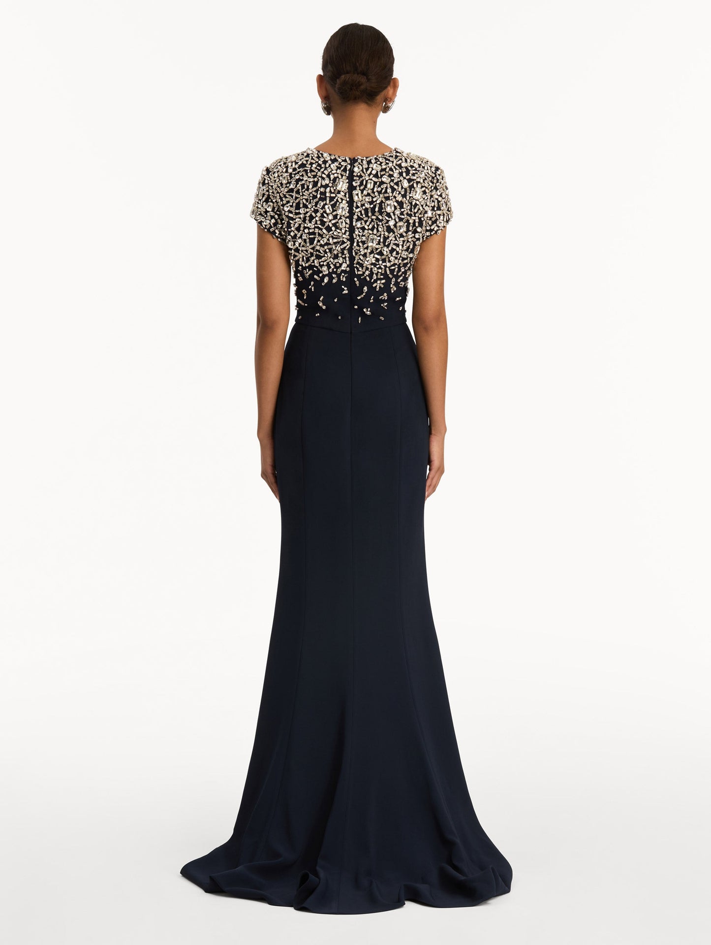 Mosaic Crystal Embroidered Cady Gown Navy / Oscar de la Renta