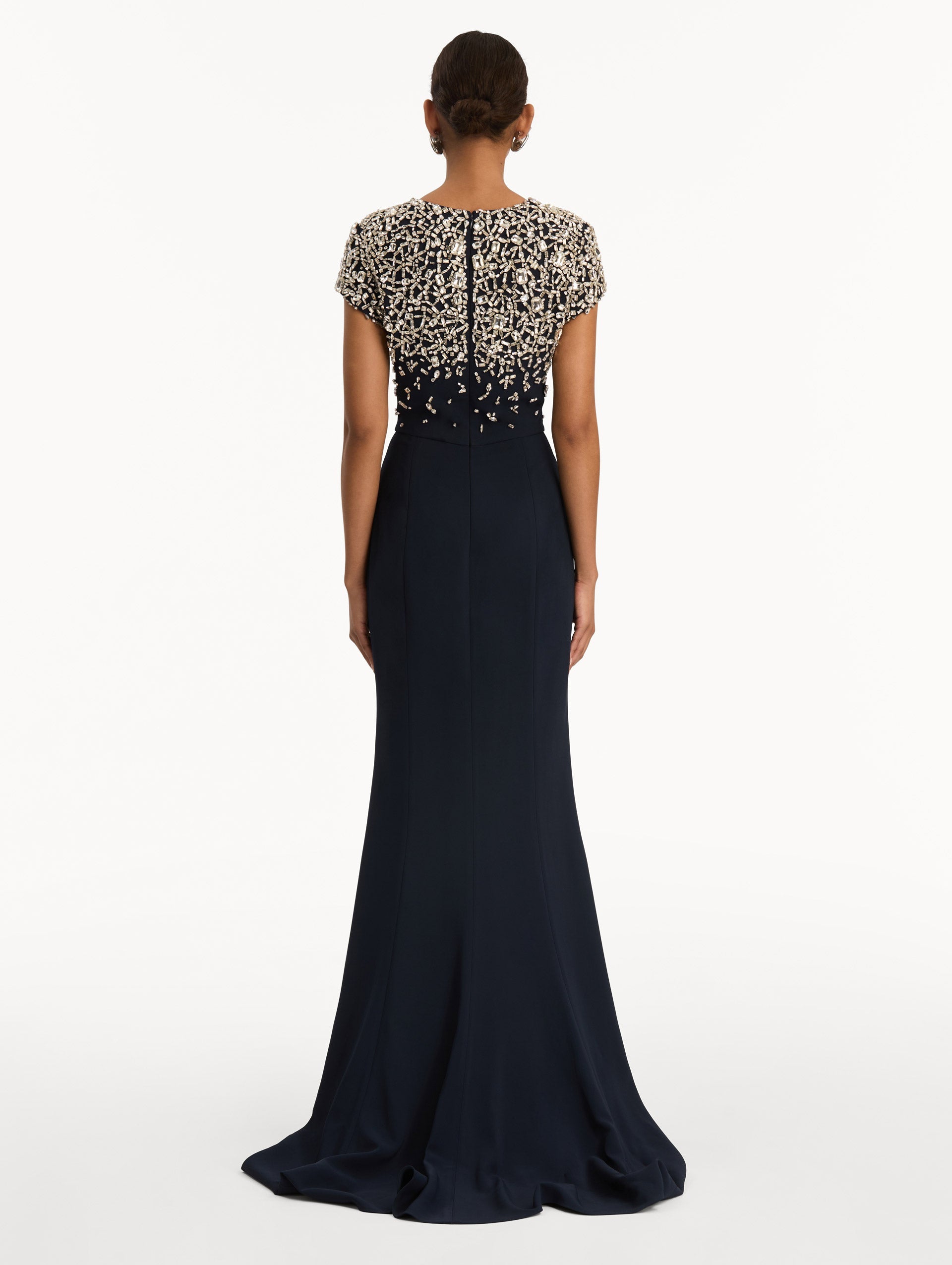 Mosaic Crystal Embroidered Cady Gown Navy / Oscar de la Renta