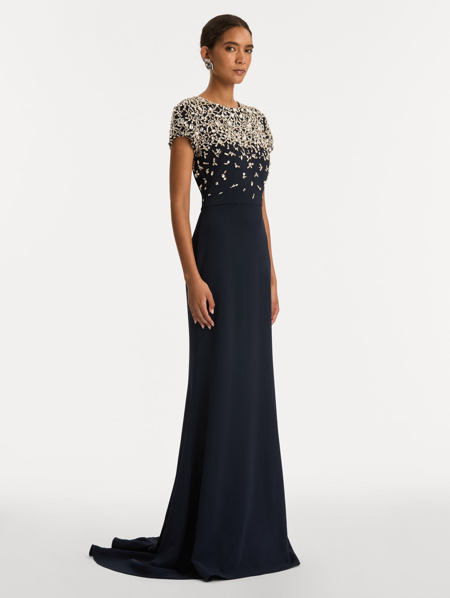 Mosaic Crystal Embroidered Cady Gown Navy / Oscar de la Renta