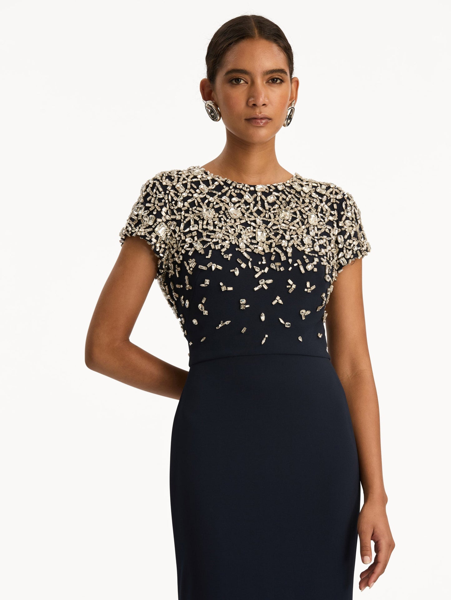 Mosaic Crystal Embroidered Cady Gown Navy / Oscar de la Renta