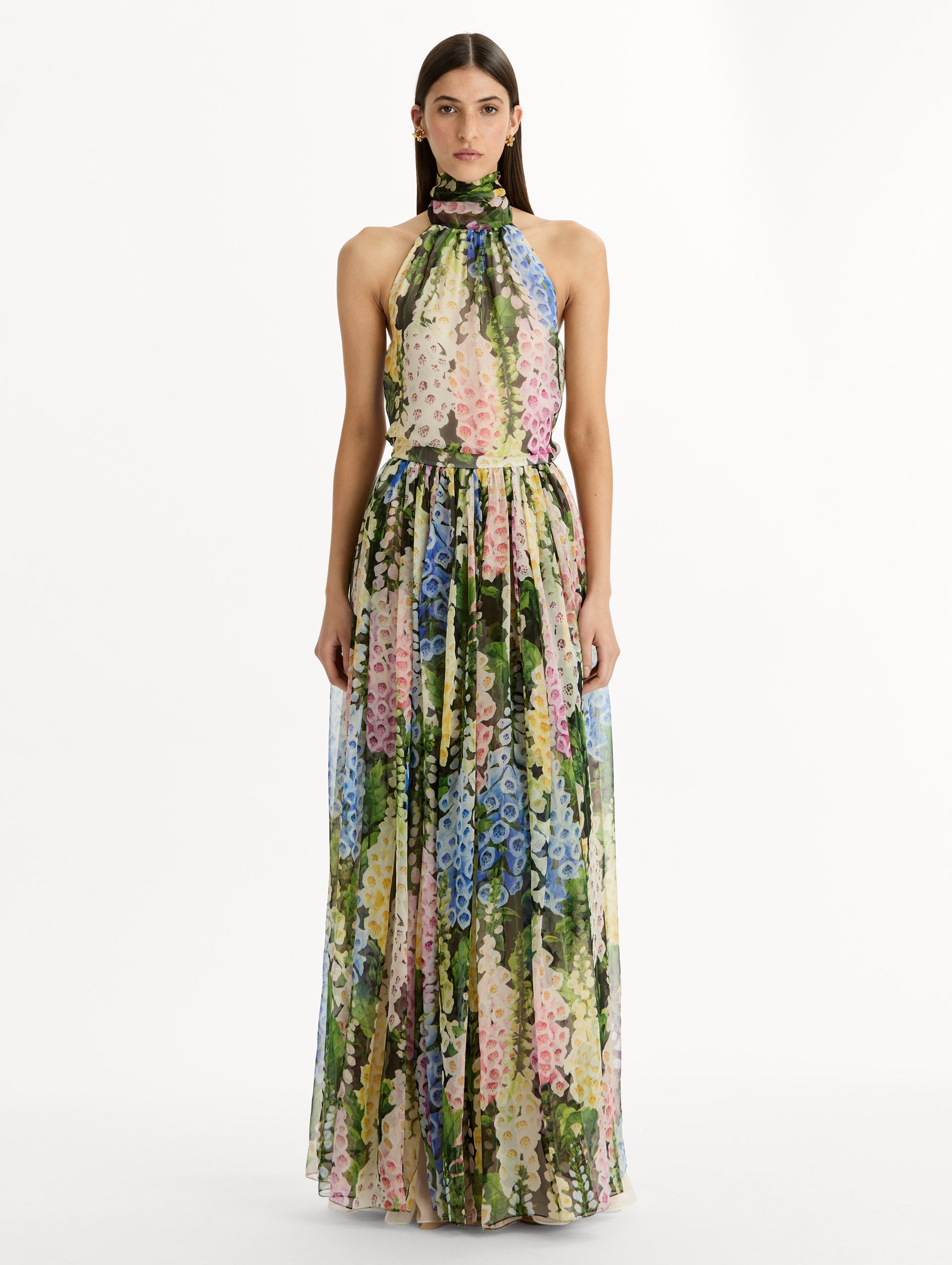 Foxglove Chiffon Gown Black multi / Oscar de la Renta
