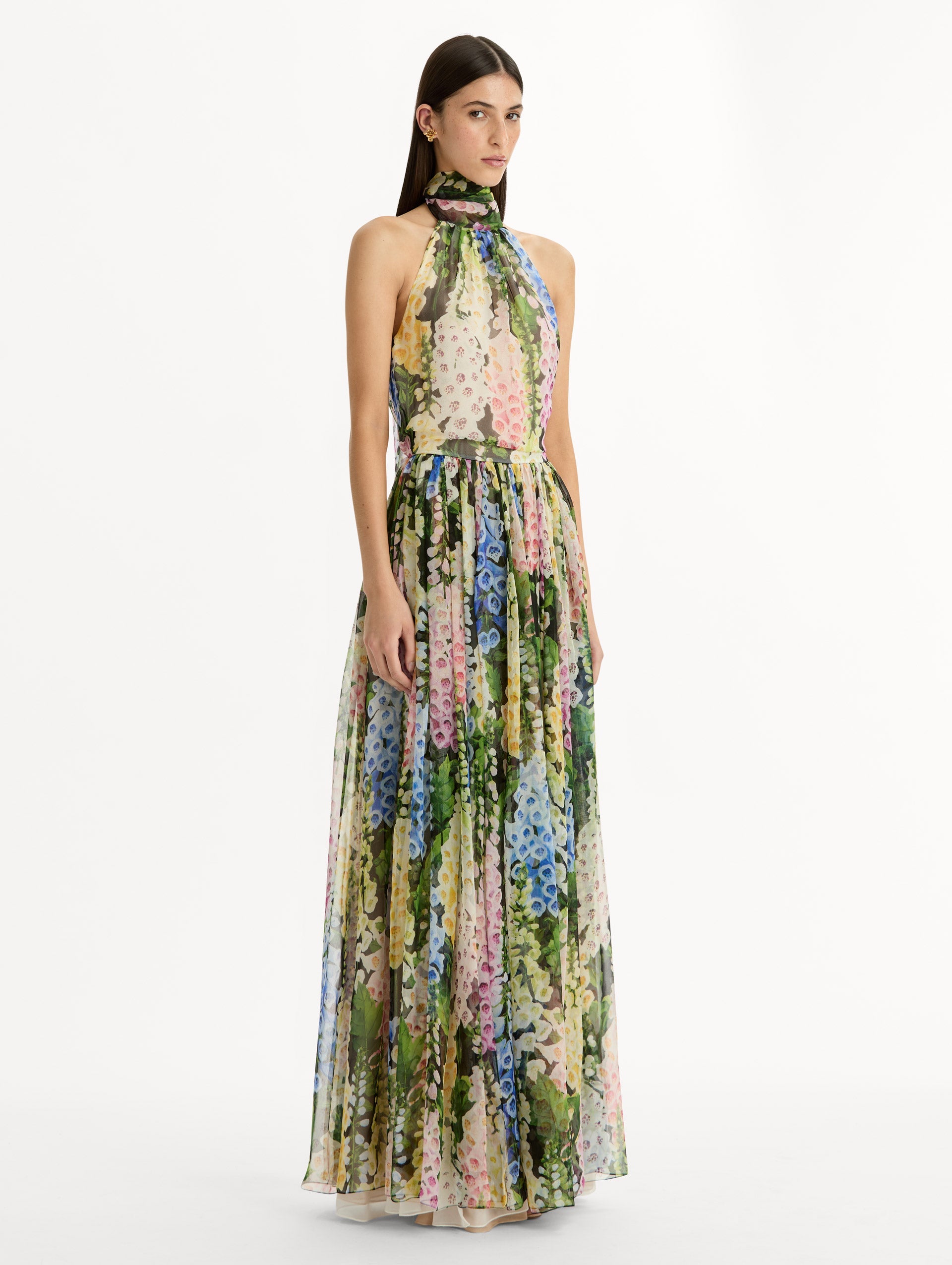 Foxglove Chiffon Gown Black multi / Oscar de la Renta