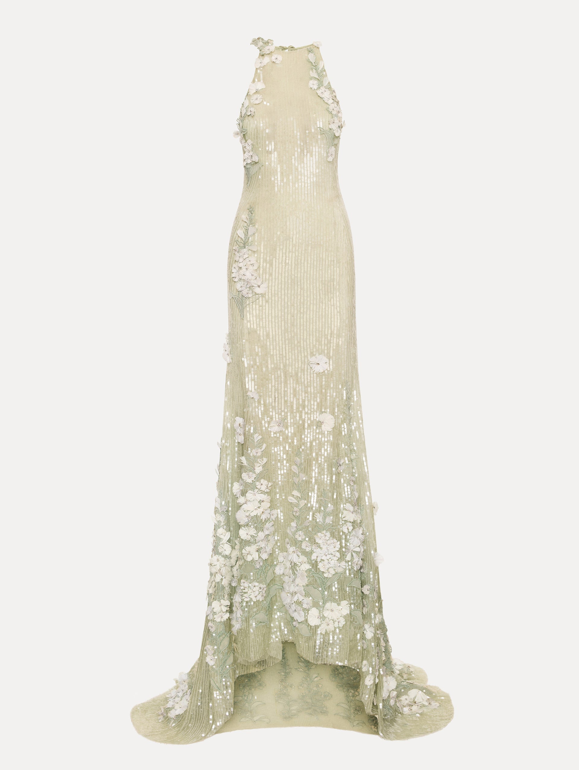 Foxglove Embroidered Sequin Tulle Gown Green / Oscar de la Renta