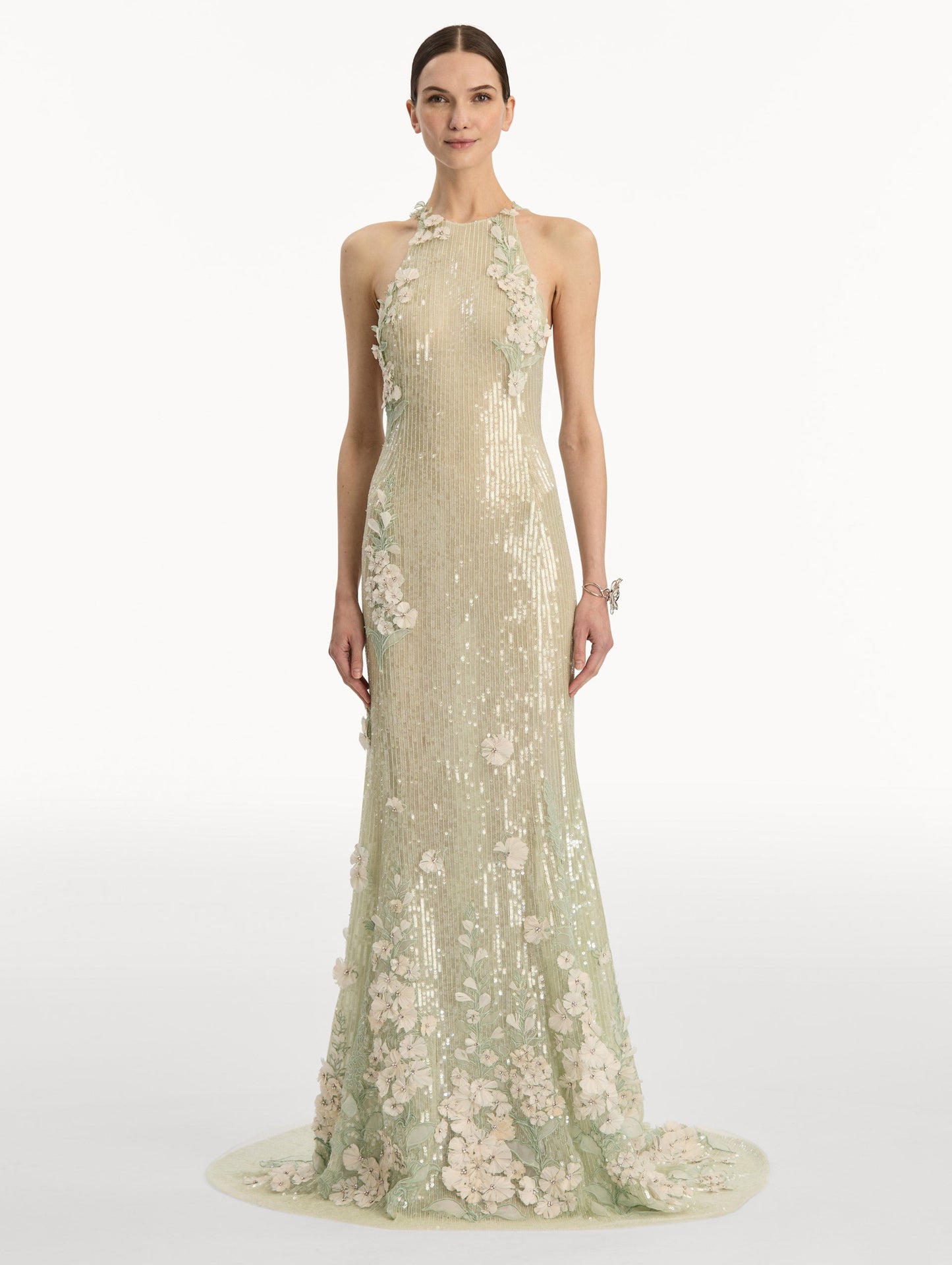 Foxglove Embroidered Sequin Tulle Gown Green / Oscar de la Renta