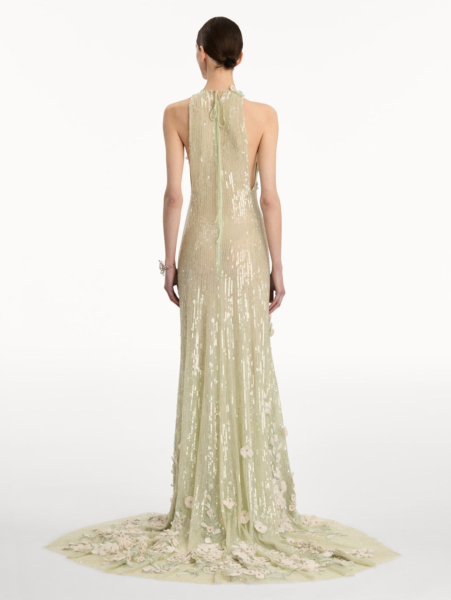 Foxglove Embroidered Sequin Tulle Gown Green / Oscar de la Renta