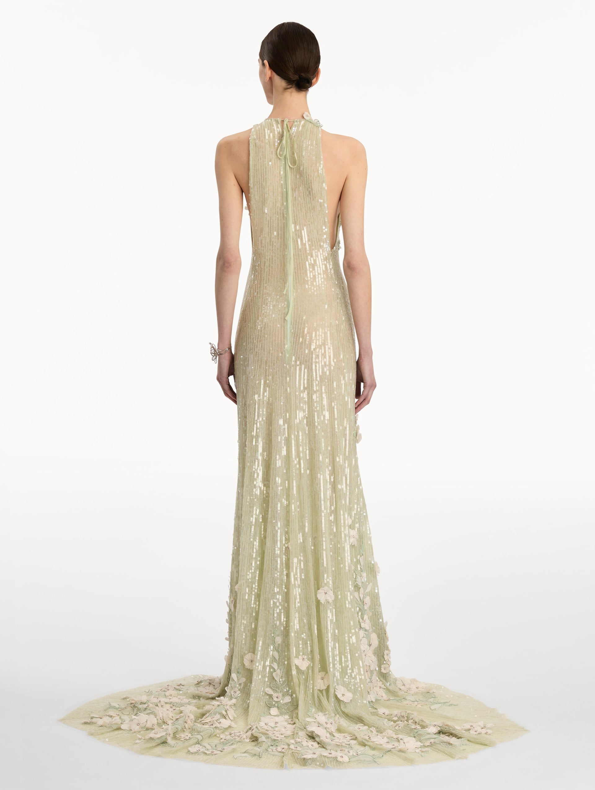 Foxglove Embroidered Sequin Tulle Gown Green / Oscar de la Renta