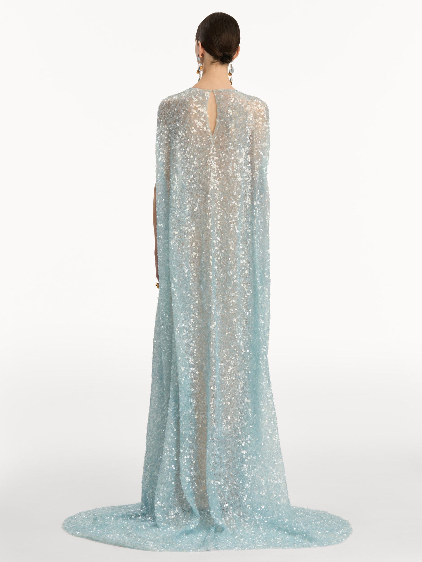 Foxglove Embroidered Sequin Tulle Caftan Sky / Oscar de la Renta