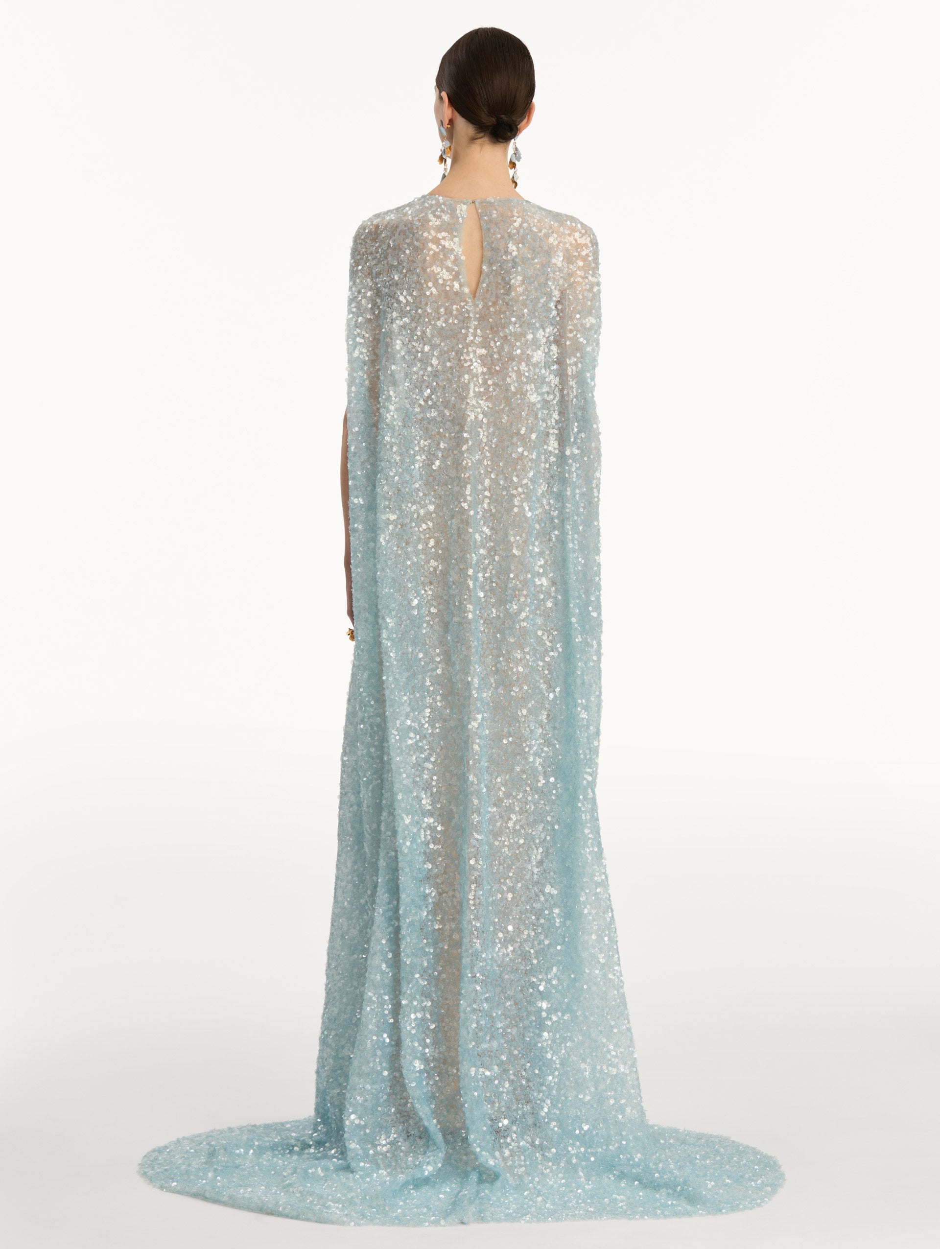 Foxglove Embroidered Sequin Tulle Caftan Sky / Oscar de la Renta