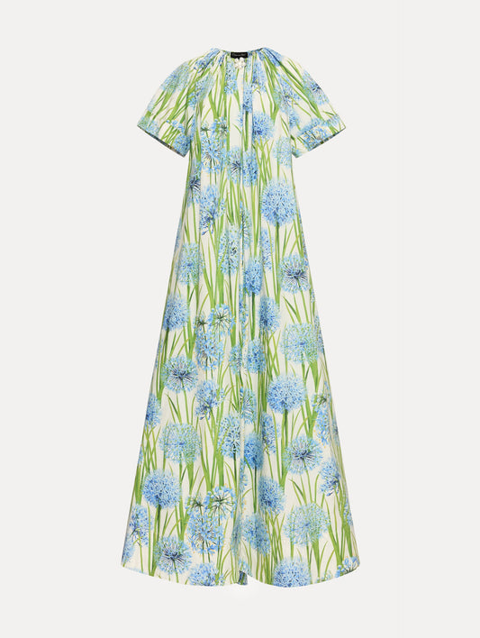 Allium Cotton Poplin Caftan Blue/white / Oscar de la Renta