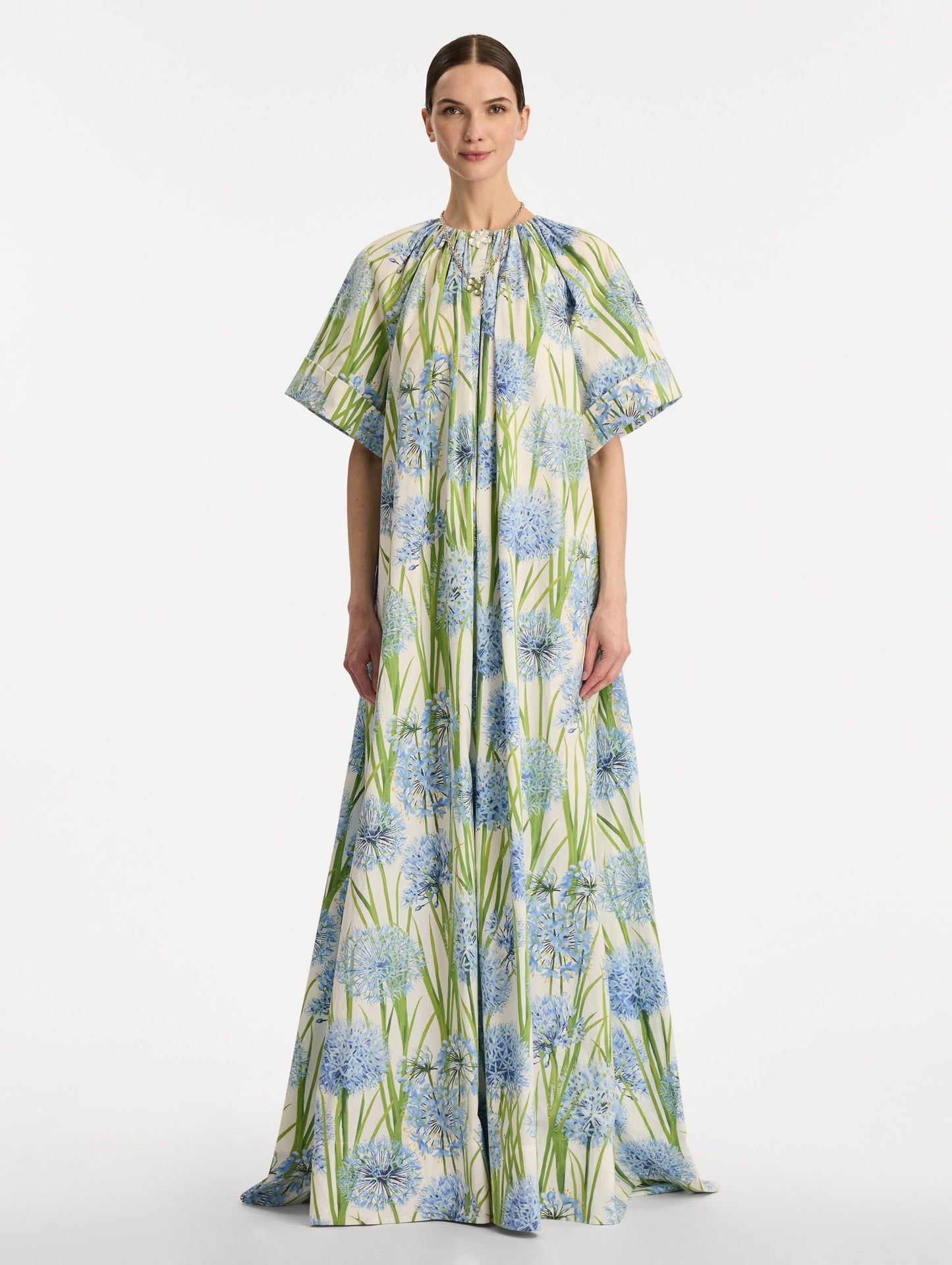 Allium Cotton Poplin Caftan Blue/white / Oscar de la Renta