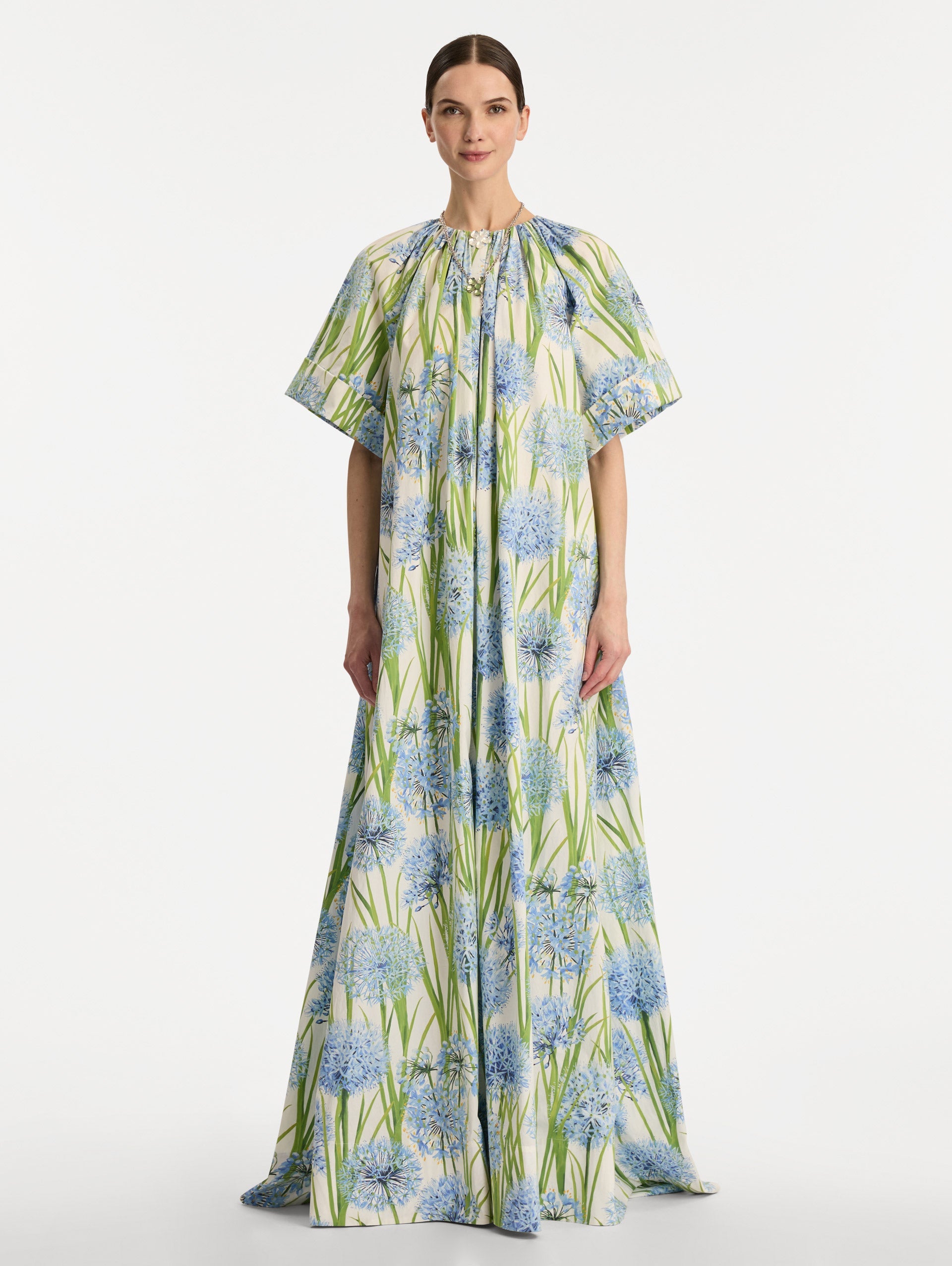Allium Cotton Poplin Caftan Blue/white / Oscar de la Renta