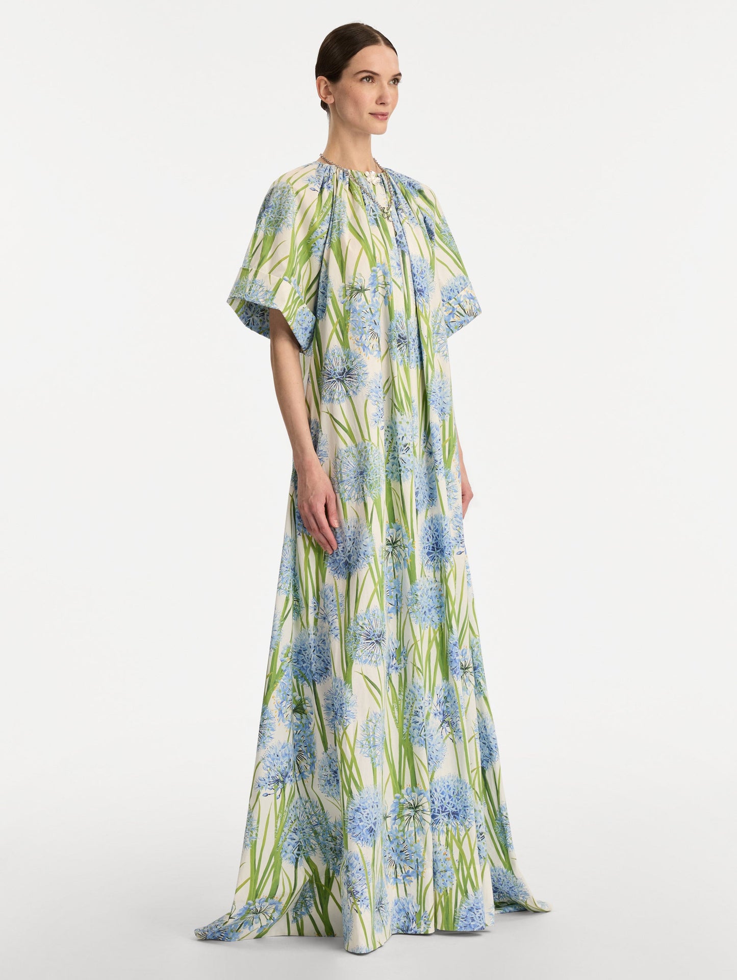 Allium Cotton Poplin Caftan Blue/white / Oscar de la Renta