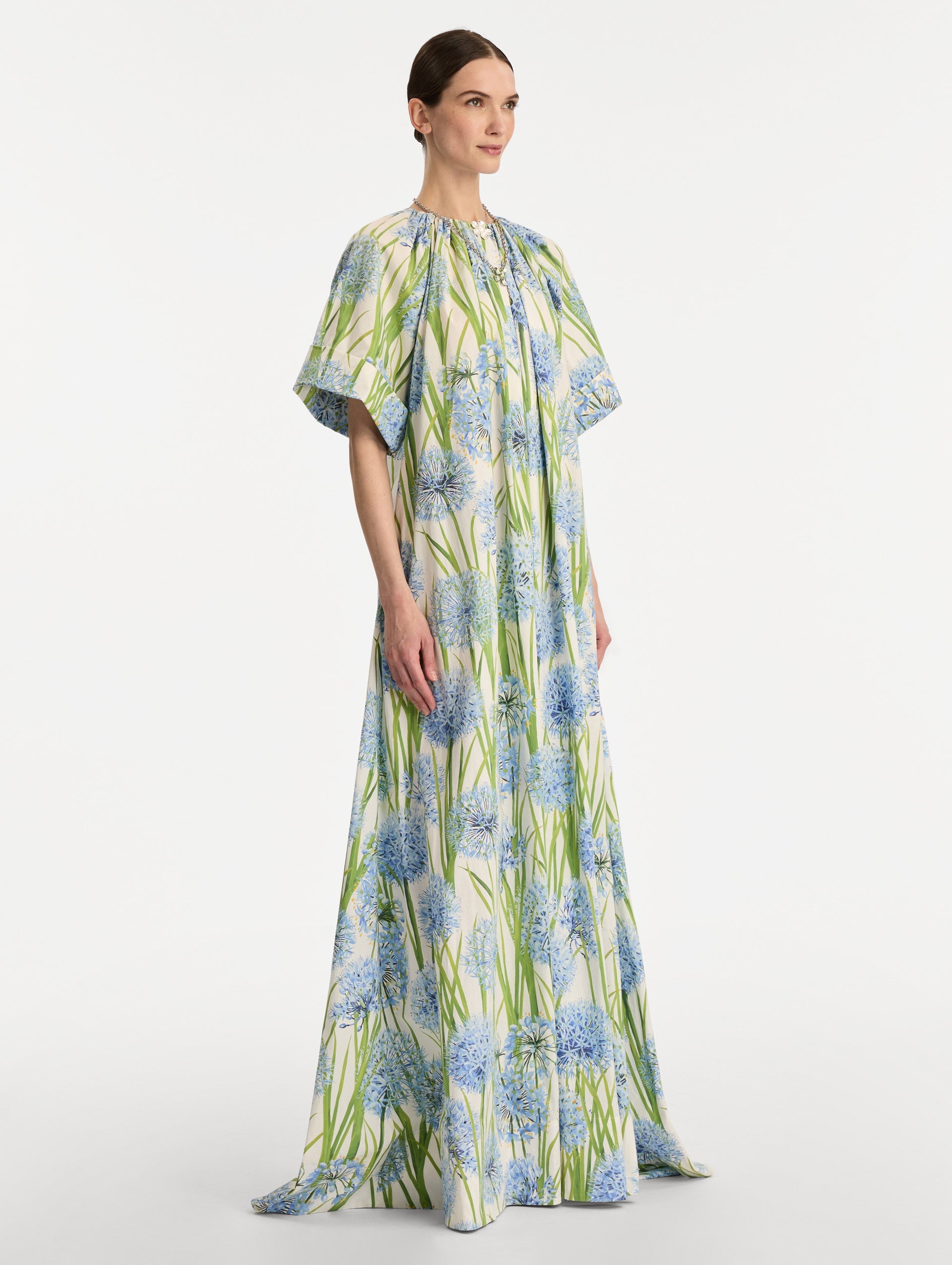 Allium Cotton Poplin Caftan Blue/white / Oscar de la Renta