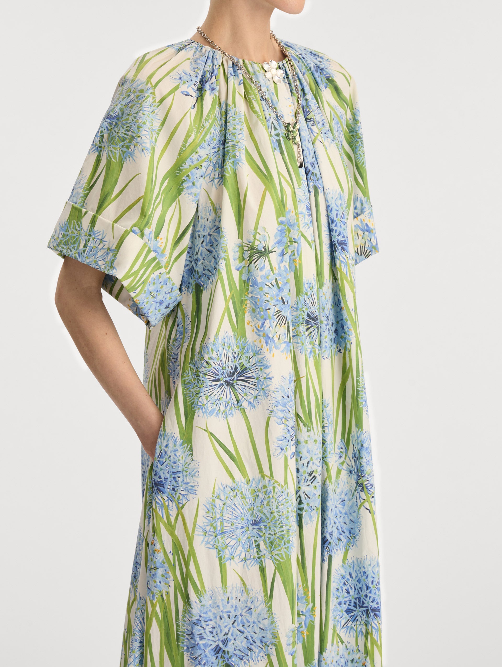 Allium Cotton Poplin Caftan Blue/white / Oscar de la Renta