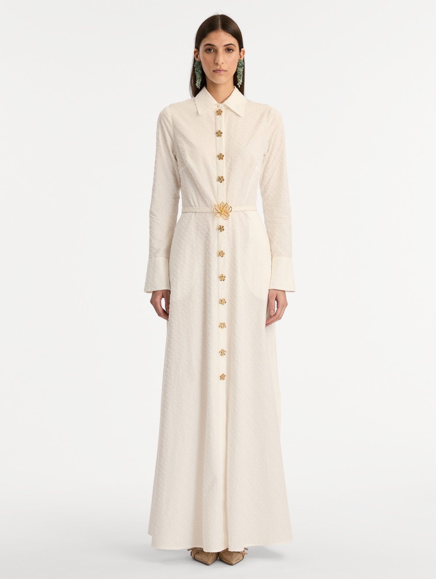 Oscar Chain-Link Cotton Poplin Caftan Off white / Oscar de la Renta