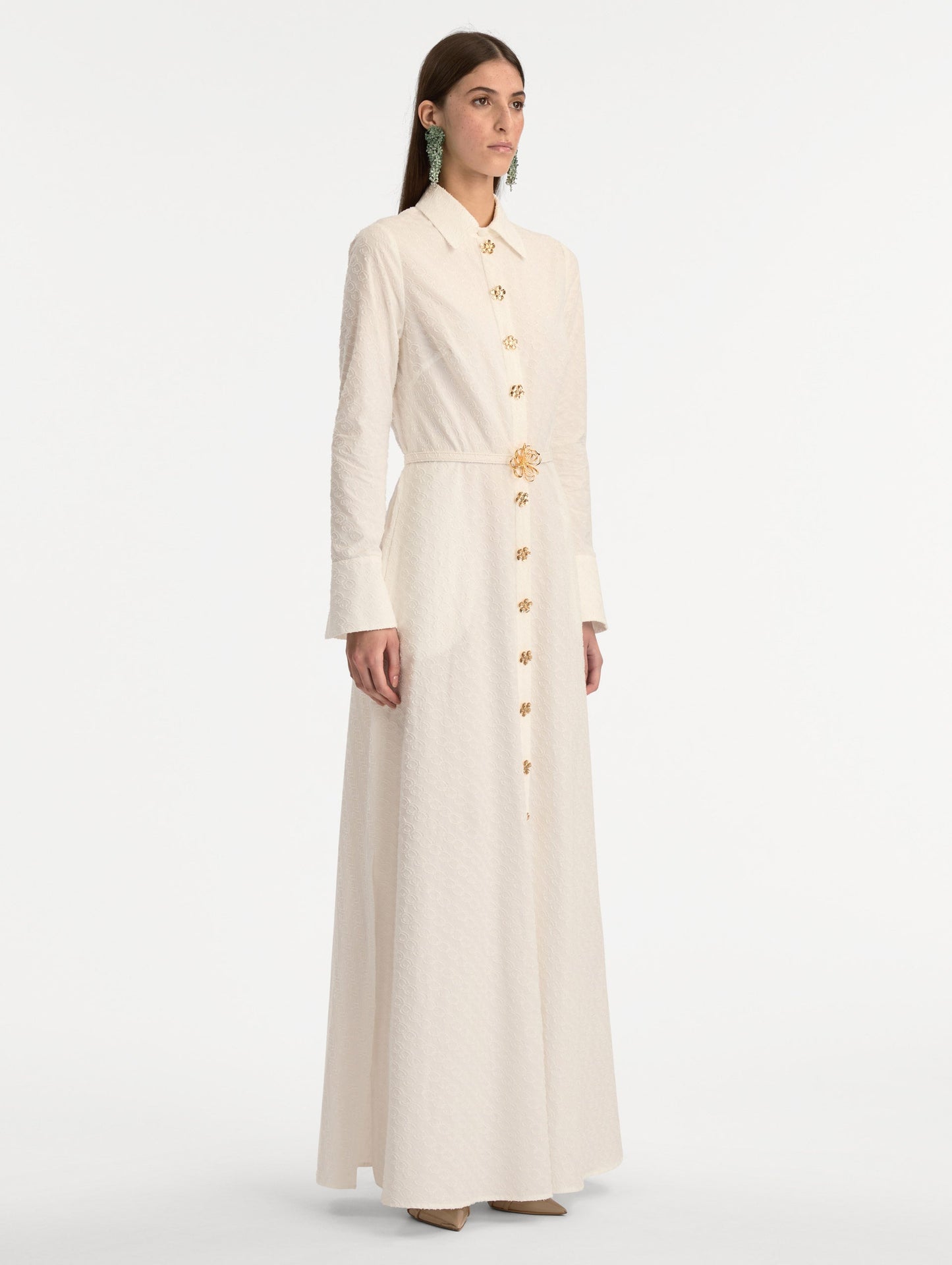 Oscar Chain-Link Cotton Poplin Caftan Off white / Oscar de la Renta