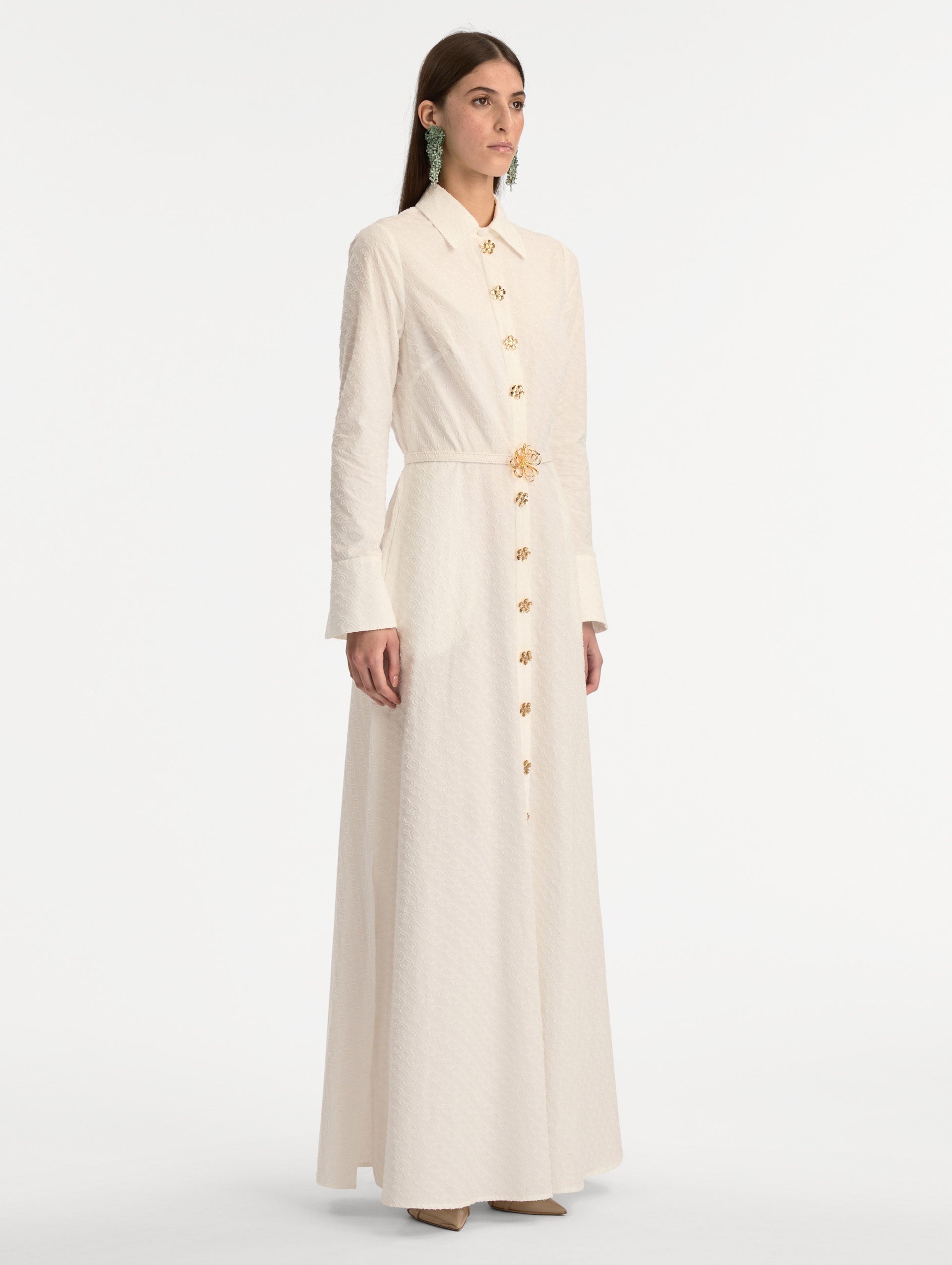 Oscar Chain-Link Cotton Poplin Caftan Off white / Oscar de la Renta