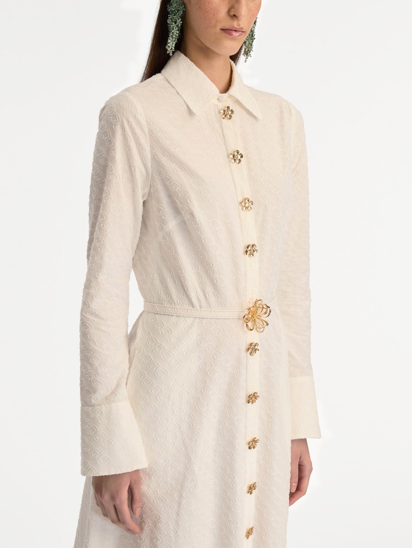 Oscar Chain-Link Cotton Poplin Caftan Off white / Oscar de la Renta