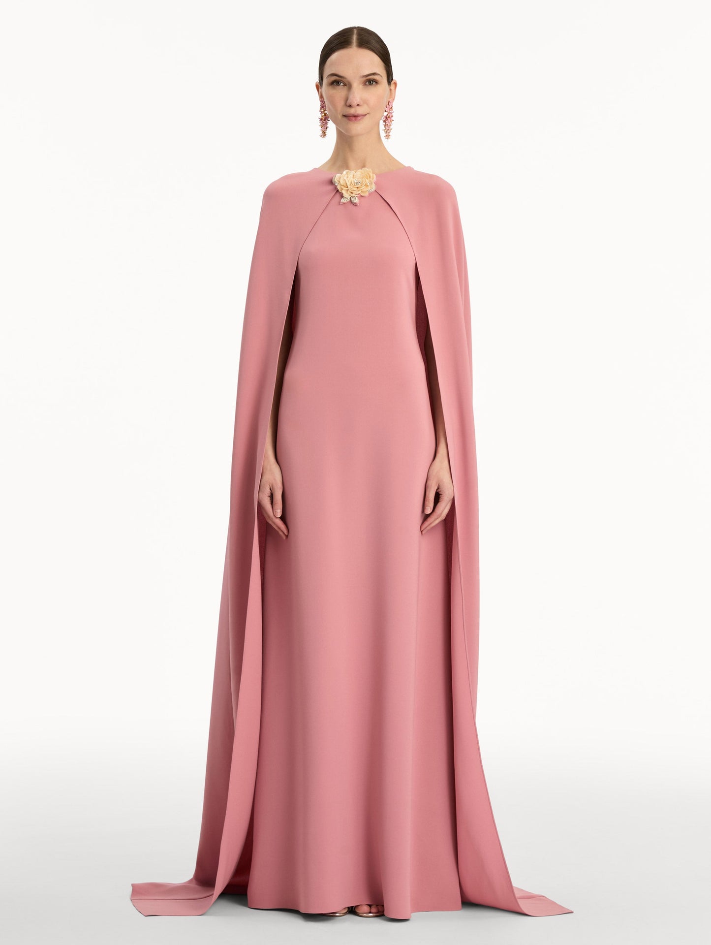 Brooch Embroidered Cape-Back Caftan Antique rose / Oscar de la Renta