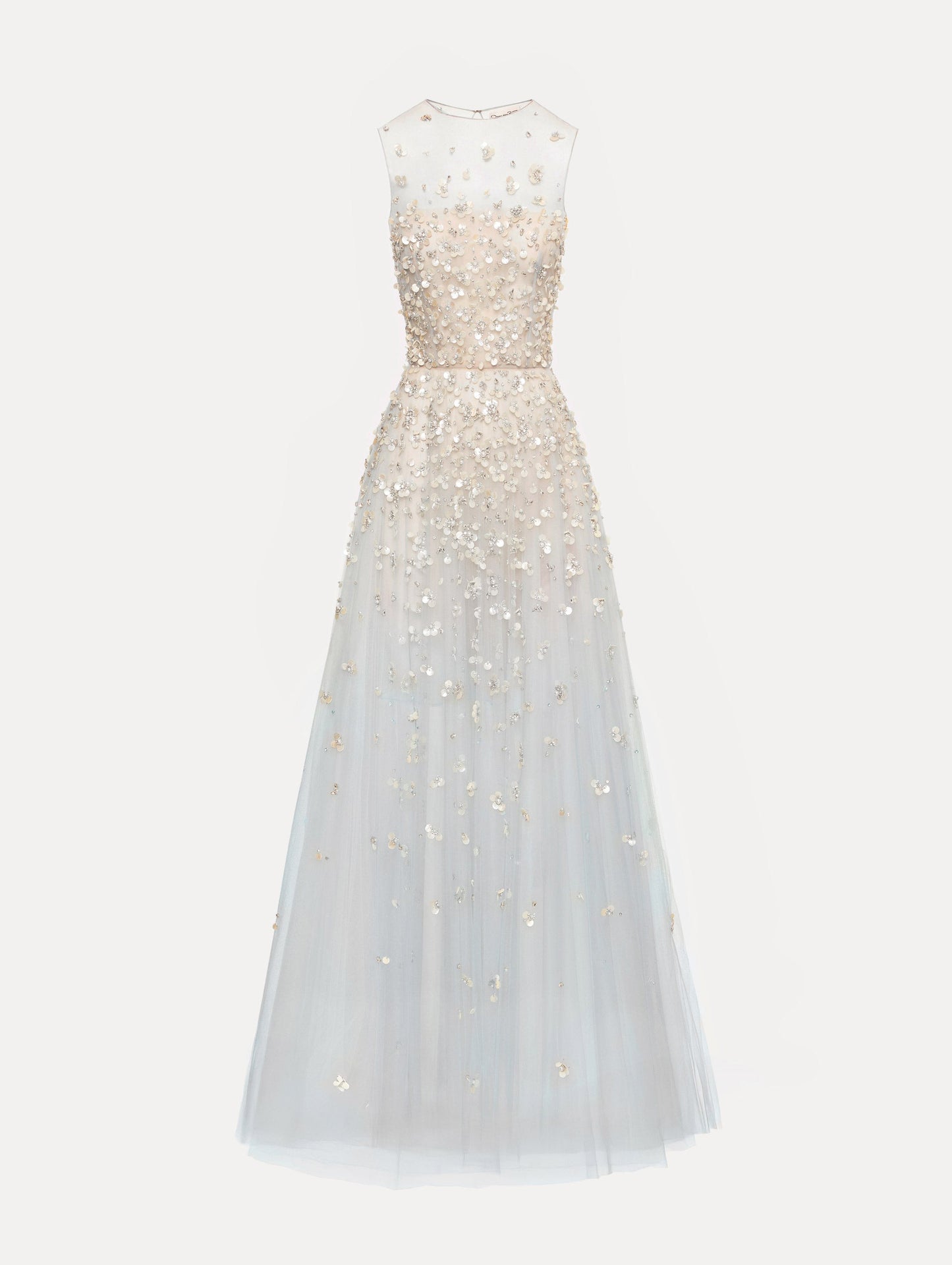 Mother of Pearl Embroidered Illusion Gown Sky / Oscar de la Renta