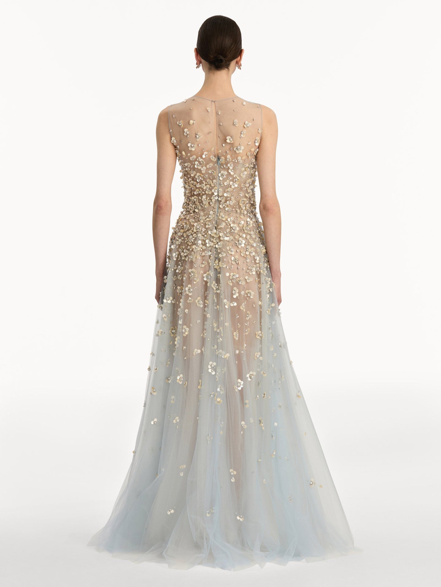 Mother of Pearl Embroidered Illusion Gown Sky / Oscar de la Renta
