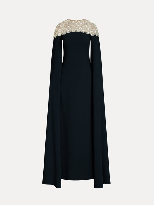 Mother of Pearl Embroidered Caftan Navy / Oscar de la Renta