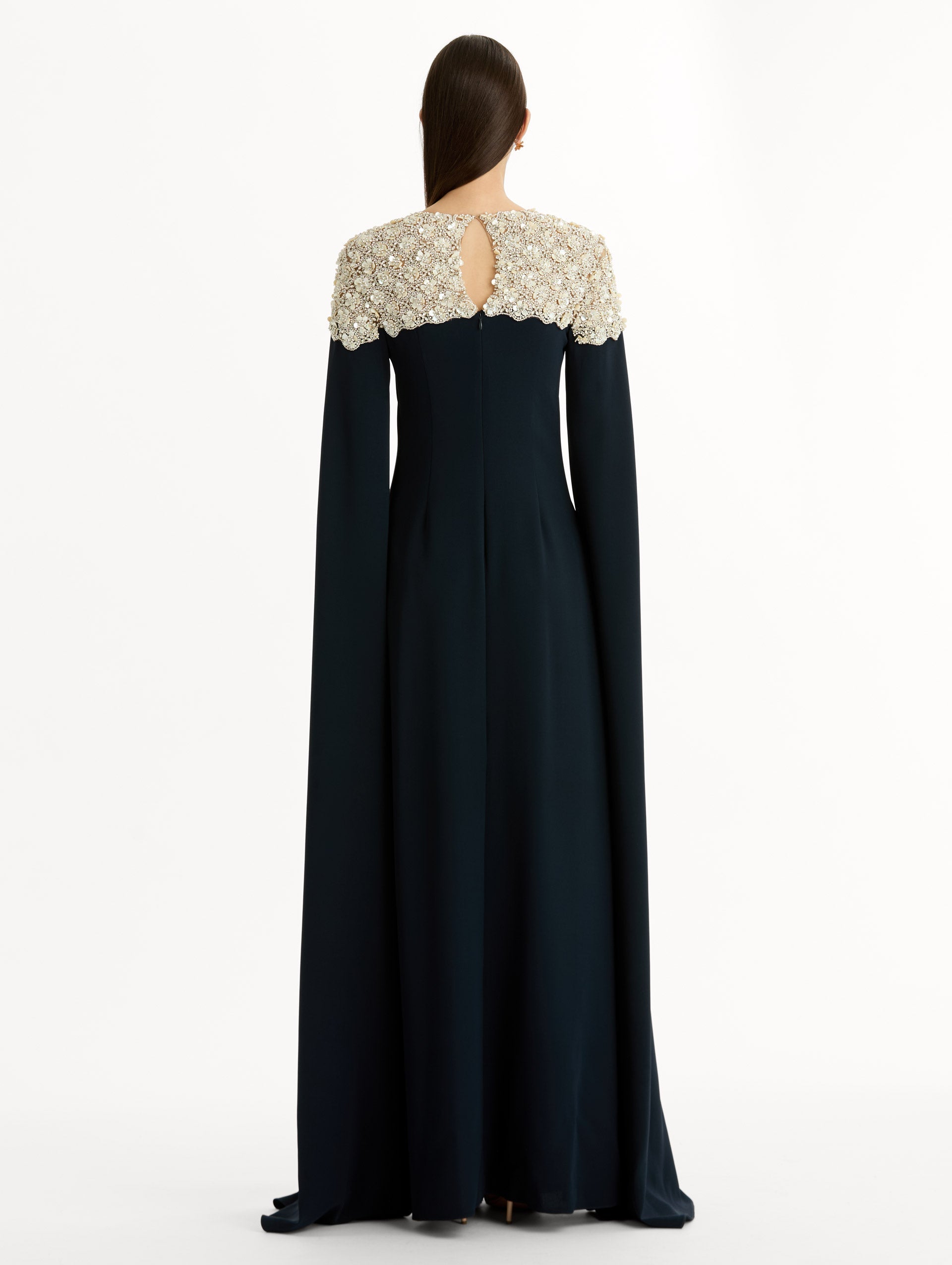 Mother of Pearl Embroidered Caftan Navy / Oscar de la Renta