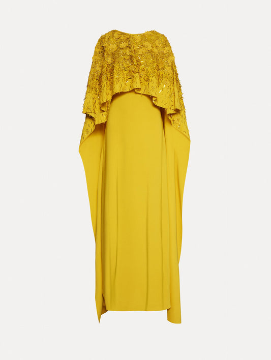 Peony Sequin and Raffia Embroidered Caftan Sunflower / Oscar de la Renta