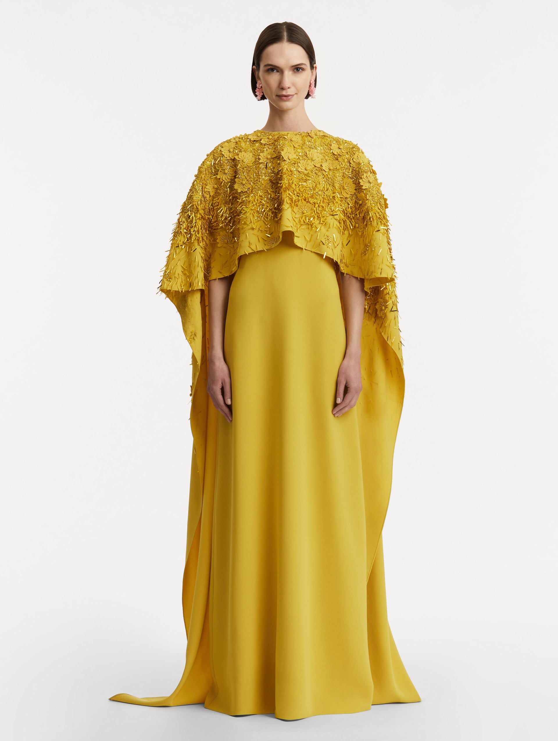 Peony Sequin and Raffia Embroidered Caftan Sunflower / Oscar de la Renta