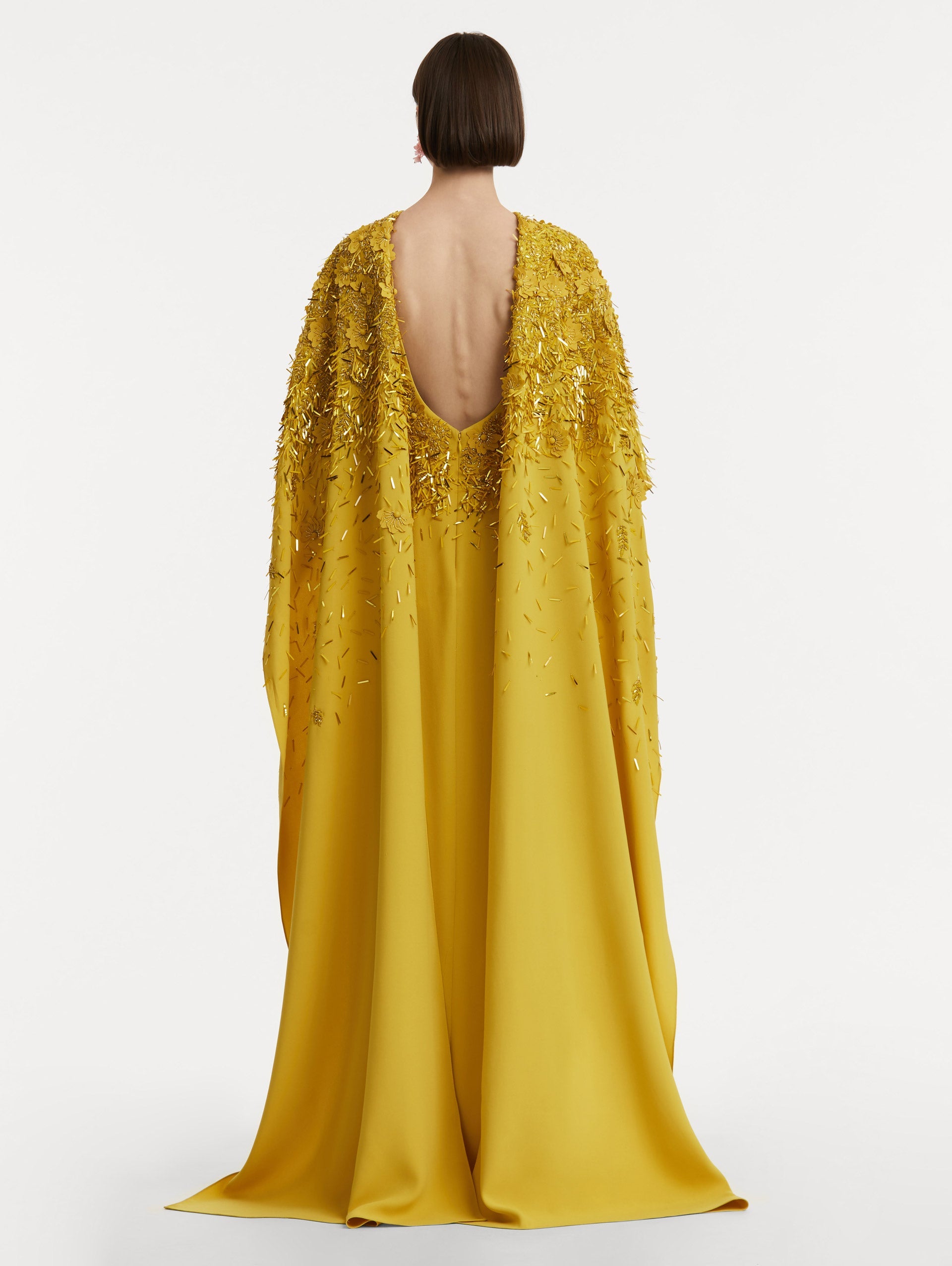 Peony Sequin and Raffia Embroidered Caftan Sunflower / Oscar de la Renta