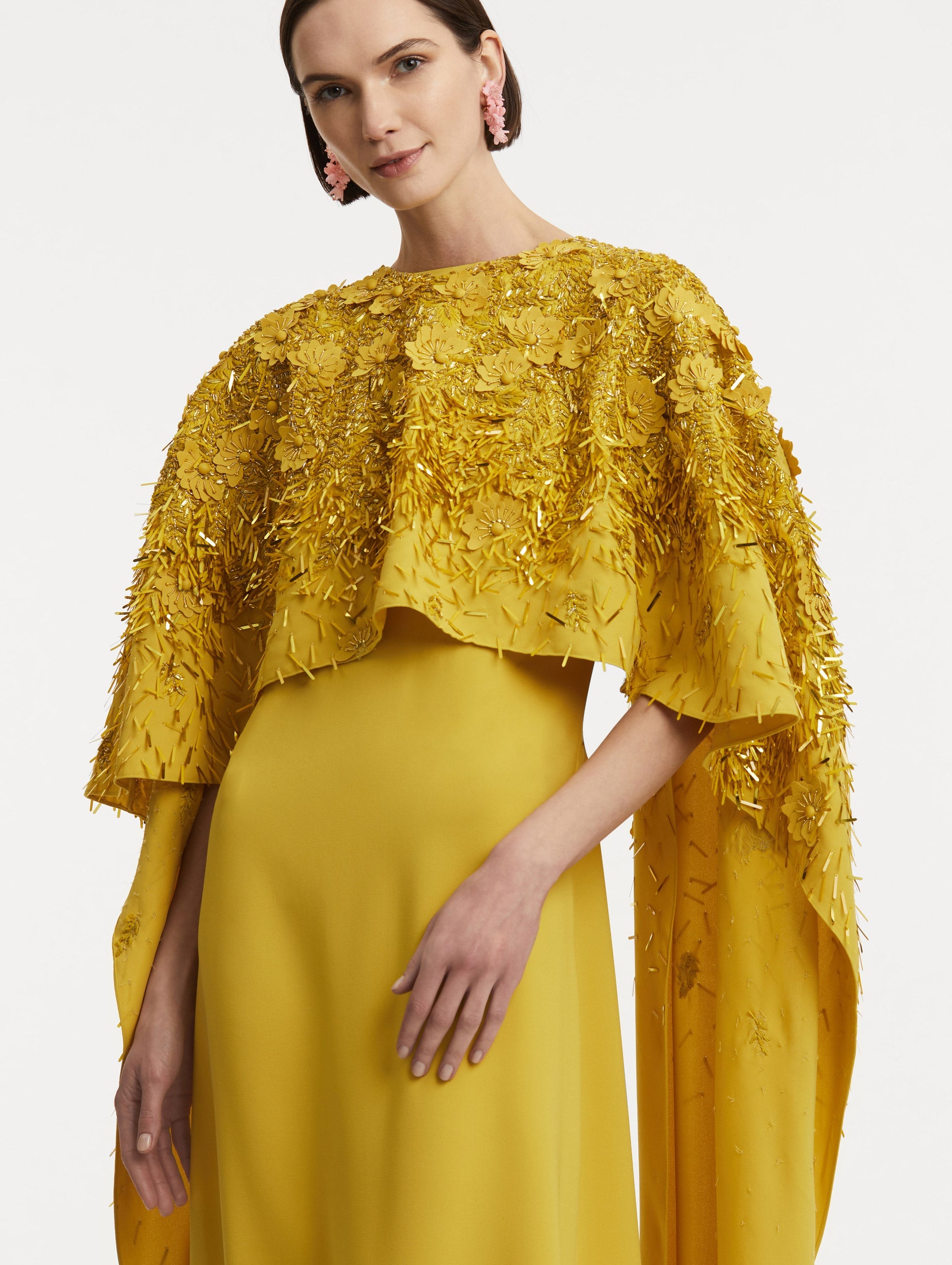 Peony Sequin and Raffia Embroidered Caftan Sunflower / Oscar de la Renta