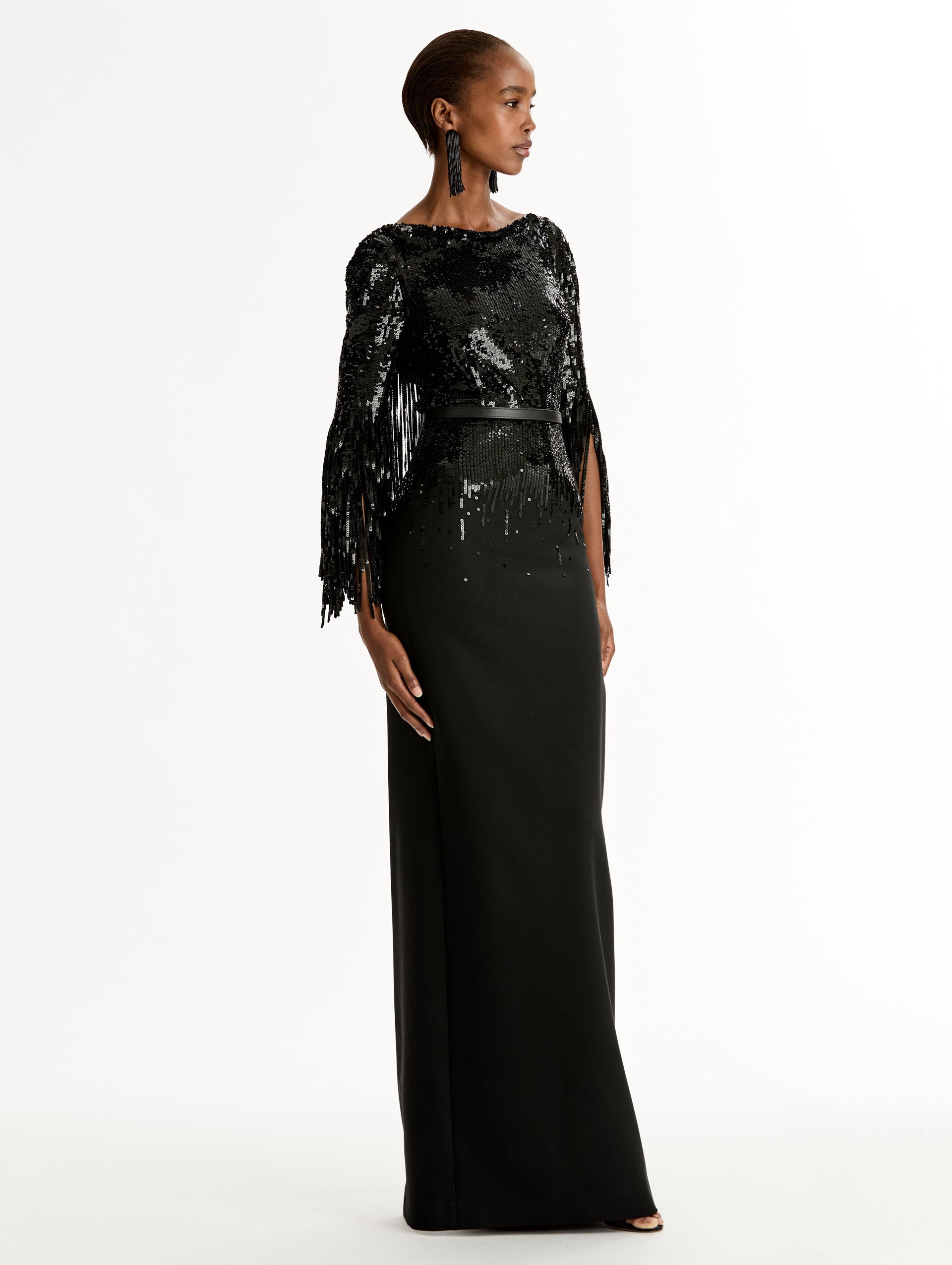 Sequin Fringe Gown Black / Oscar de la Renta