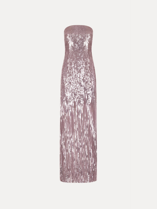 Sequin Fringe Strapless Gown Tulip / Oscar de la Renta