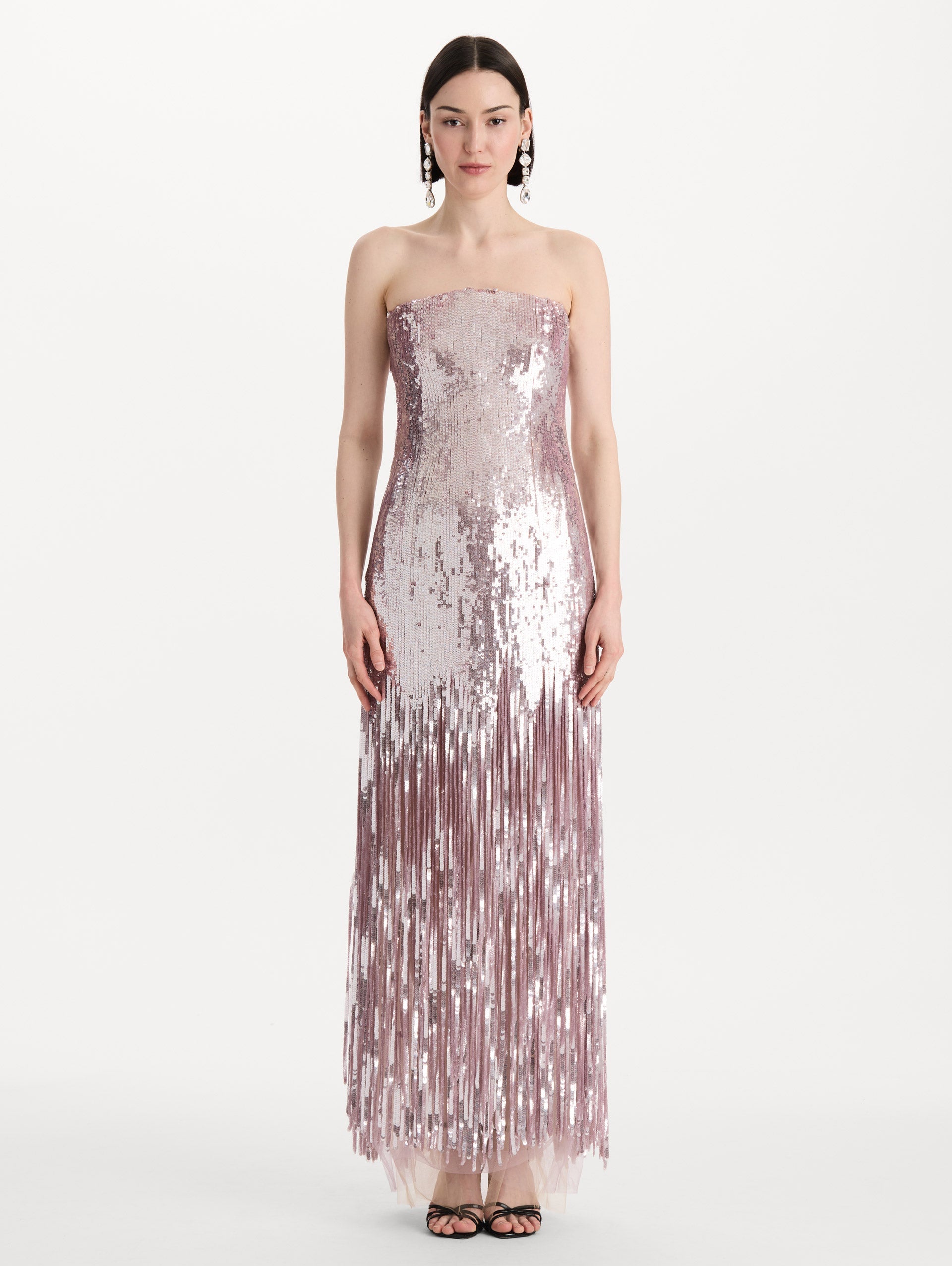 Sequin Fringe Strapless Gown Tulip / Oscar de la Renta